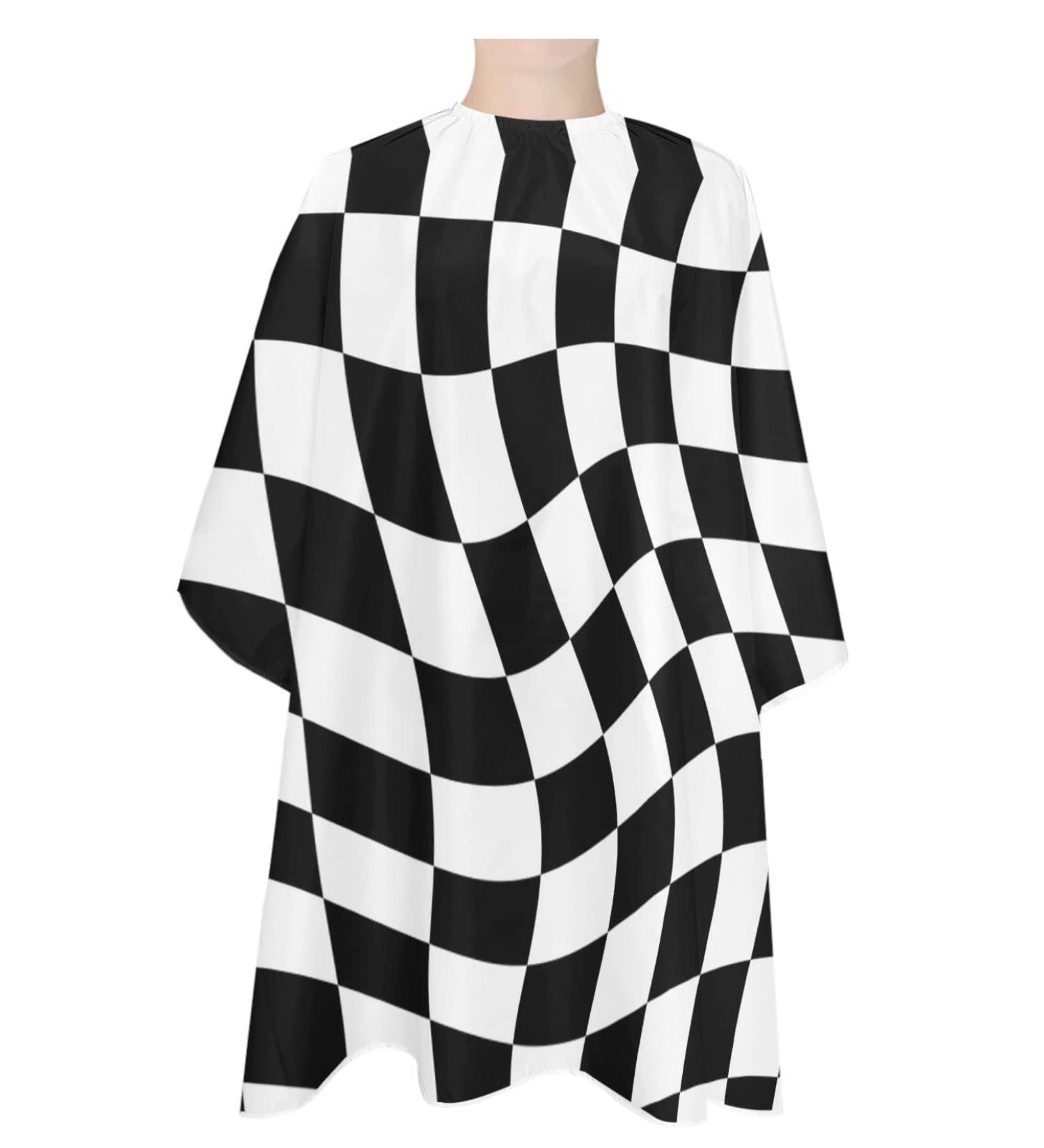 Buy Black White Barber Cape - Stylish Hair Cutting Cape for All Ages | Geometric Checkered Design for Salon & Home Use - Buy Online on GoSupps.com