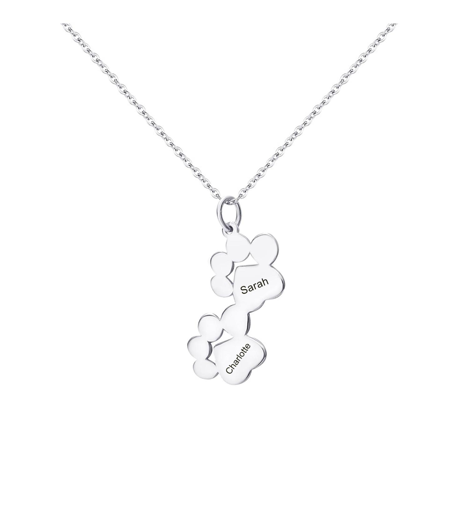 Exlarify Personalized Paw Print Necklace - Memorial Jewelry for Dog Lovers | Custom Names Pet Memorial Necklace | Mother's Day Gift for Animal Lovers - S2 Silver - Buy Online on GoSupps.com