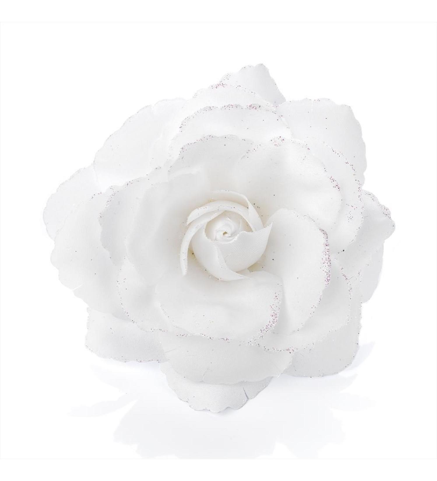 Large White Glitter Edge Rose Flower Hair Elastic Band and Beak Clip Fascinator