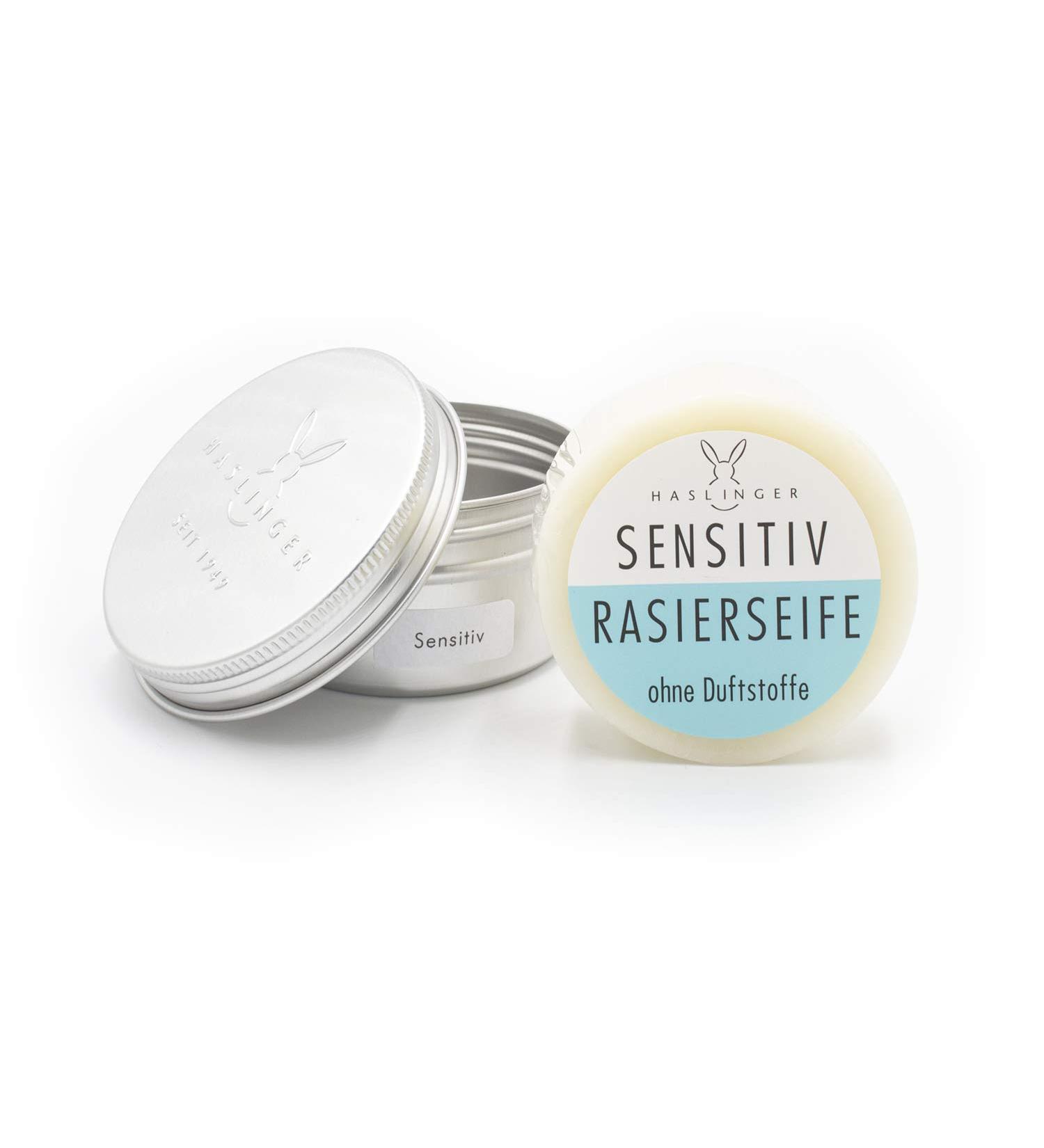 Haslinger Sensitive Shaving Soap 60g - Gentle Formula in Tin for Smooth Shaves - International Shipping Available - Buy Online on GoSupps.com