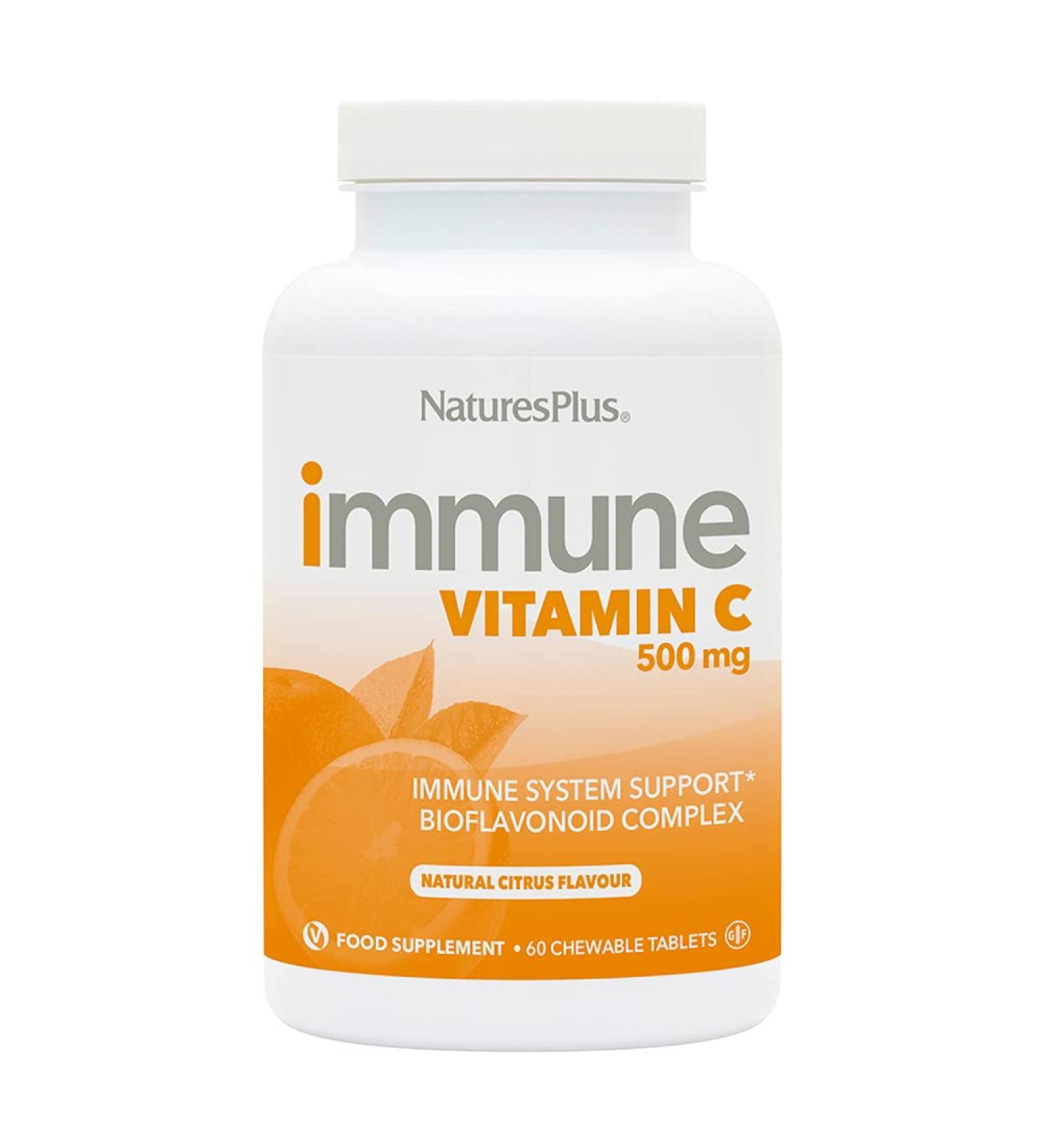 Nature's Plus Immune Vitamin C 500mg - 100 Chewable Tablets for Immune Support - Buy Online on GoSupps.com