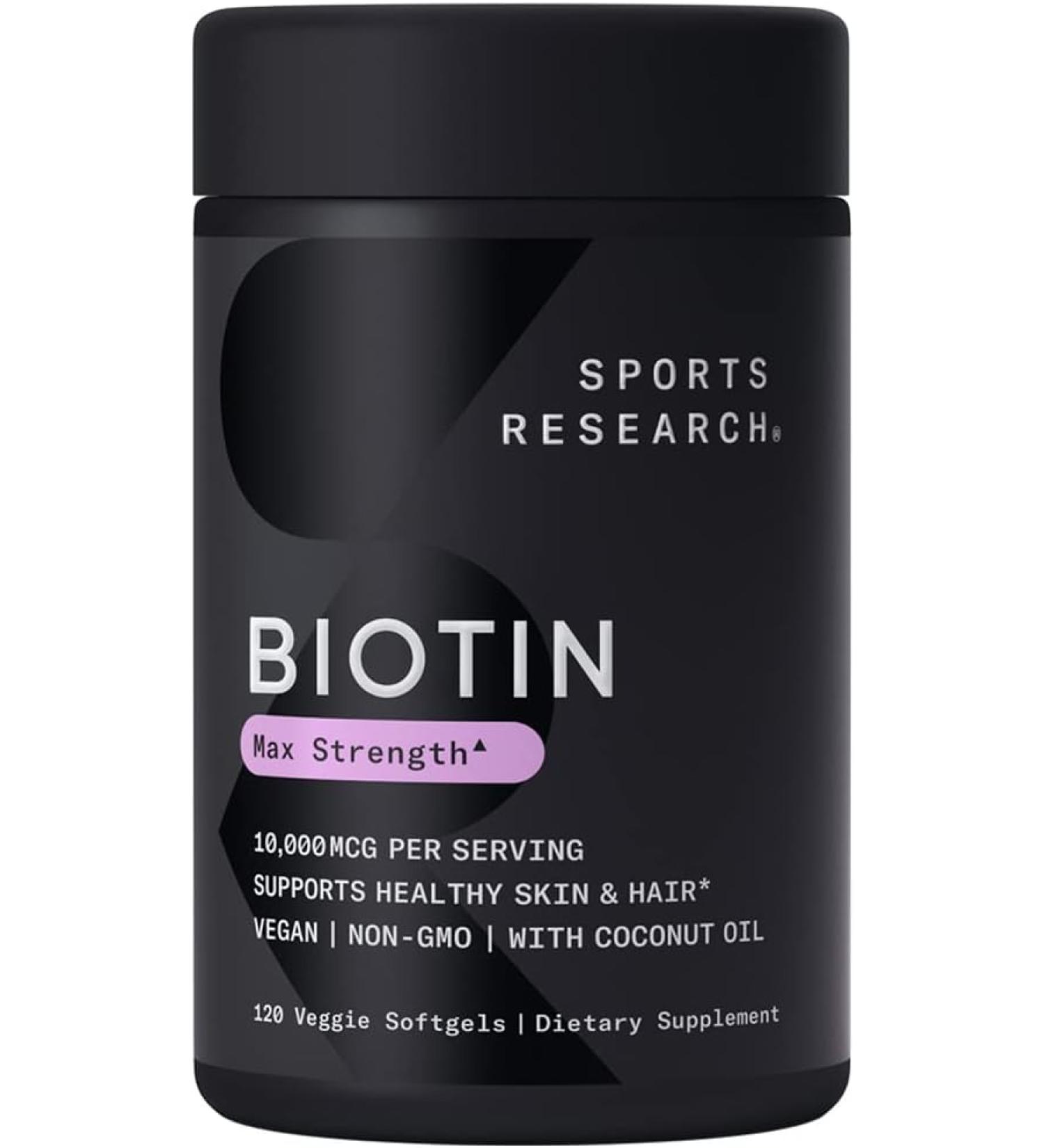 Sports Research Biotin 10 000 Ã¢â¬â 120 Mini Veggie Softgels for Healthy Hair  Skin & Nails - Buy Online on GoSupps.com