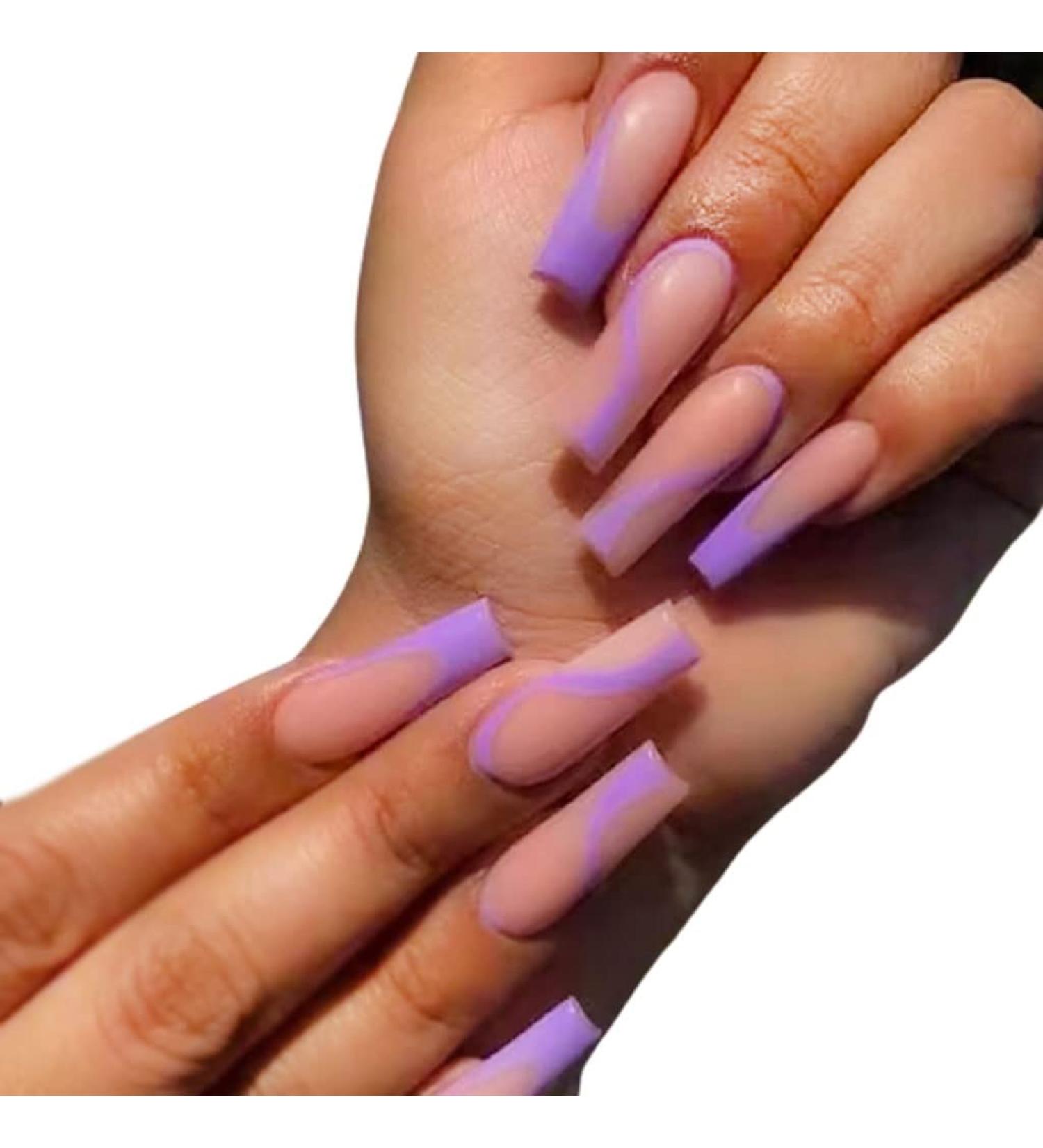 Press on Nails 3 Sets Purple French Fake Nail Pointed Long Artificail Nails Press-on Nails for Women Girls (Color : Purple) (Color : Purple) (Purple) - Buy Online on GoSupps.com