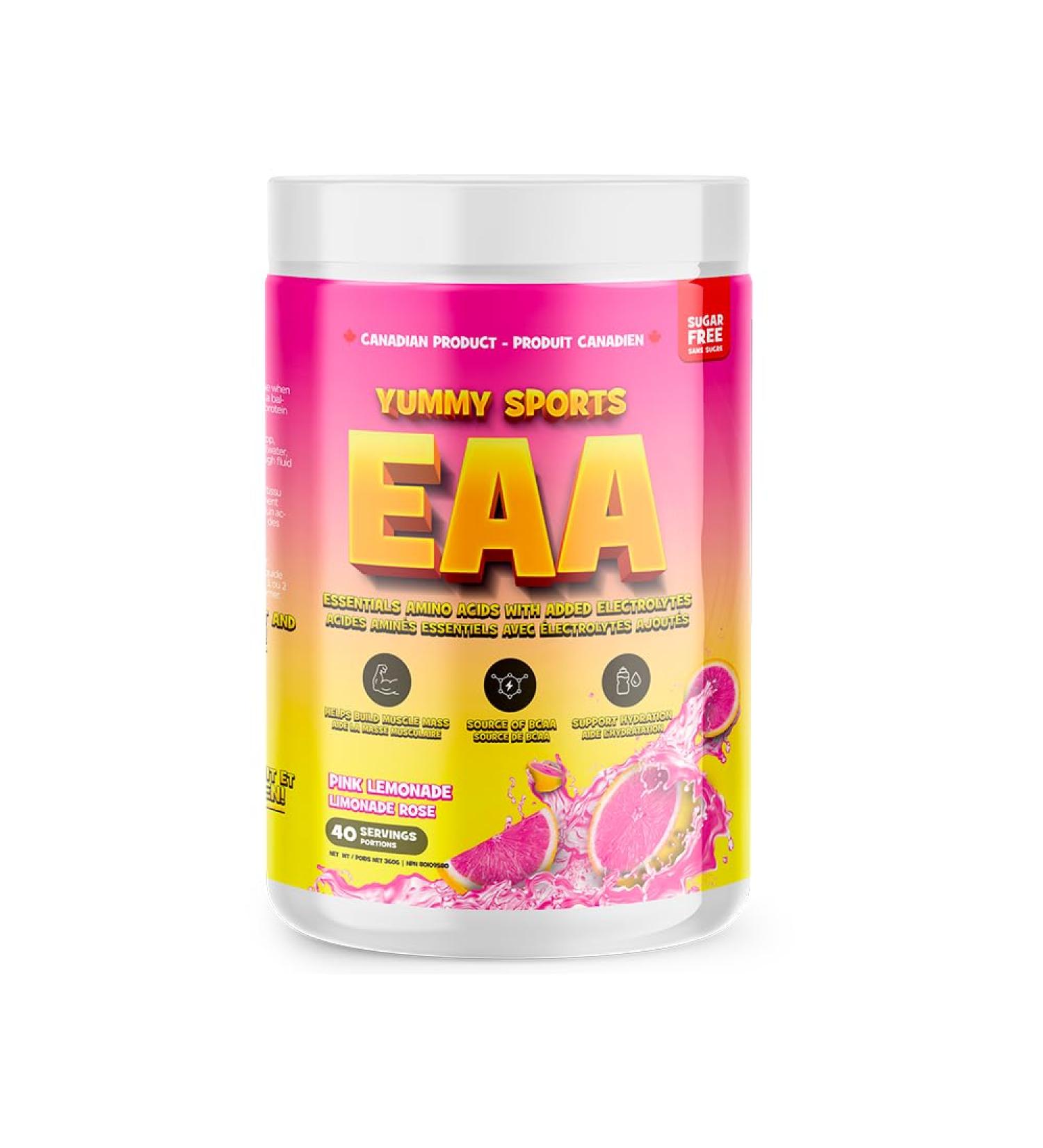 Yummy Sports EAA Supplement Powder Pre Workout Powder - Keto-Friendly Gluten-Free Sports Nutrition Pre-Workout Powder for Men & Woman - 360g 40 Servings - Pink Lemonade