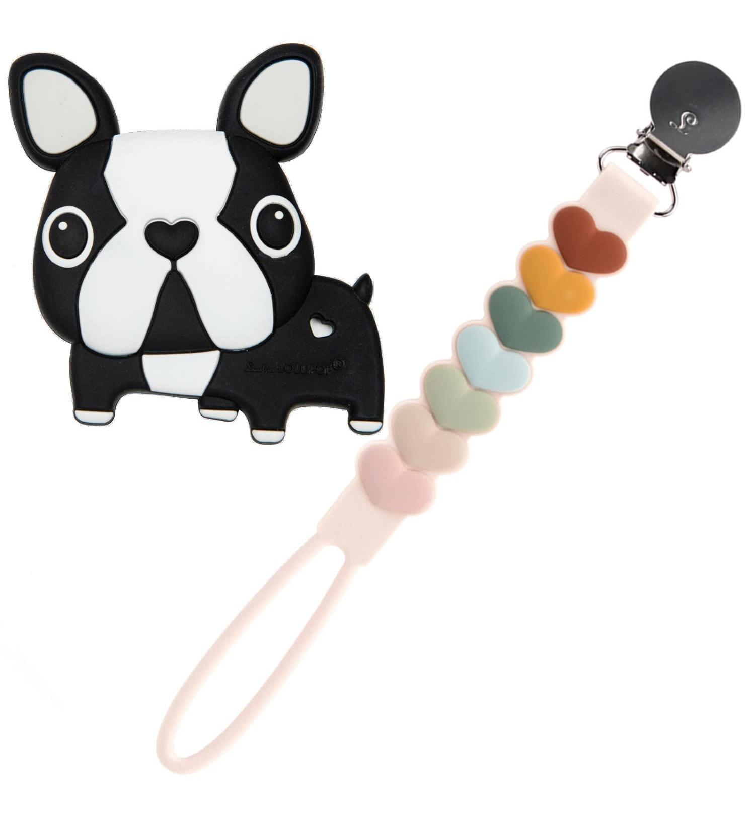 Loulou Lollipop Silicone Teether and Holder Clip Bundle Set - Boston Terrier/Sweetheart Multi - Buy Online on GoSupps.com