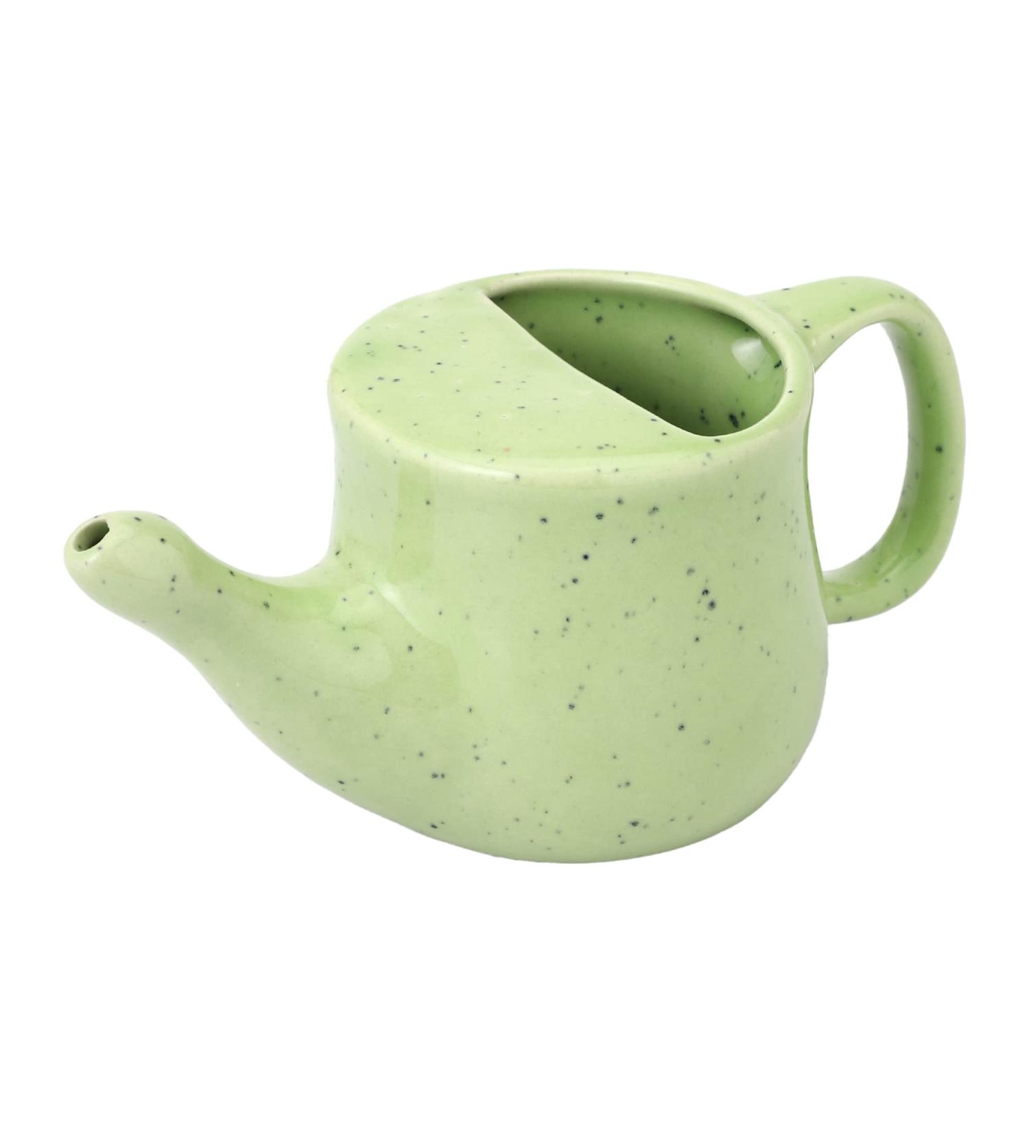 Buy HealthGoodsIn Ceramic Neti Pot - Spill Proof with 5 Sachets Neti Salt - Green Frackle 250 ML | International Shipping Available - Buy Online on GoSupps.com