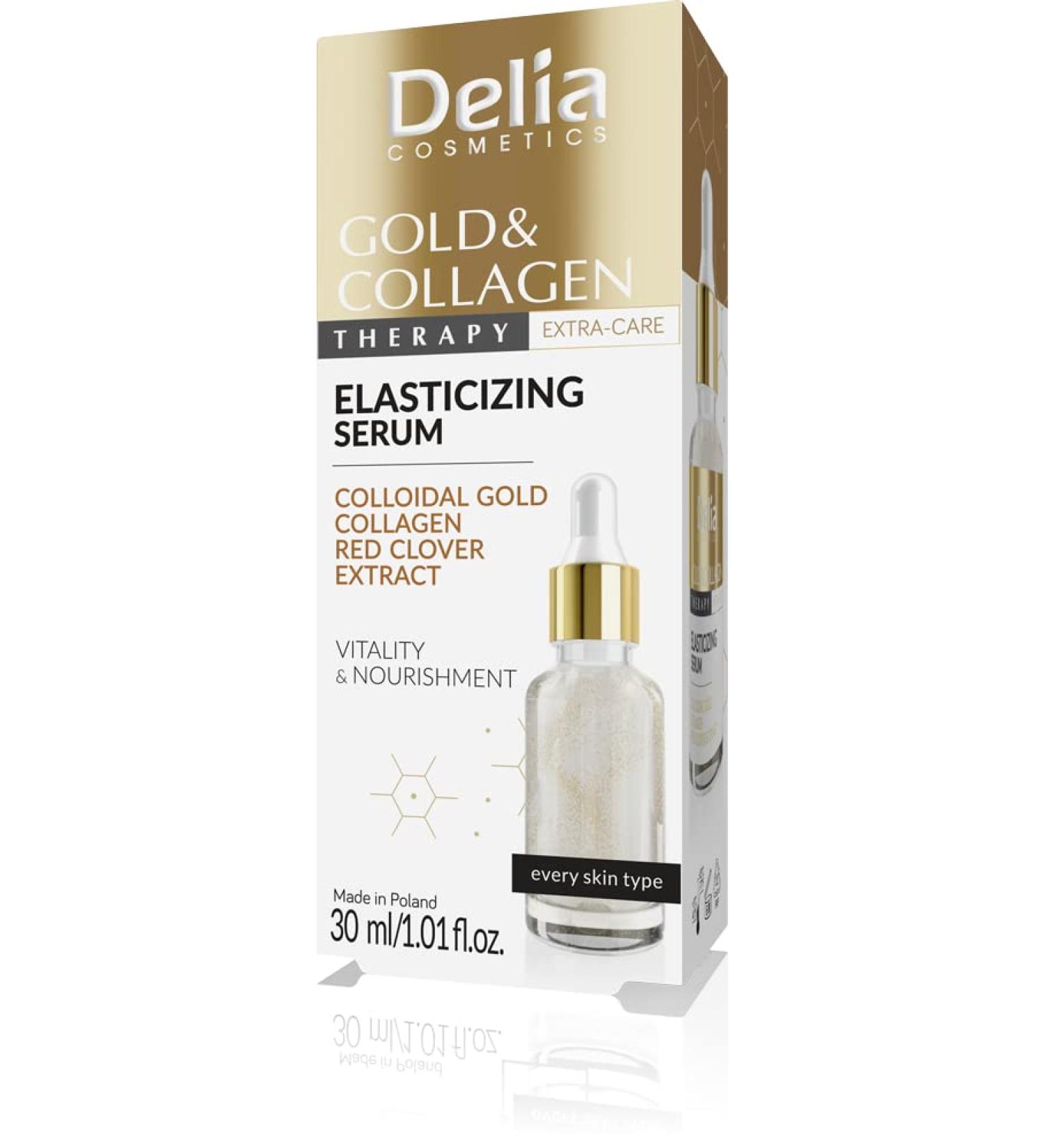 Delia Cosmetics Gold & Collagen Therapy Elasticity serum Vitality Nutrition Colloidal Gold Red Clover Extract Collagen 30 ml