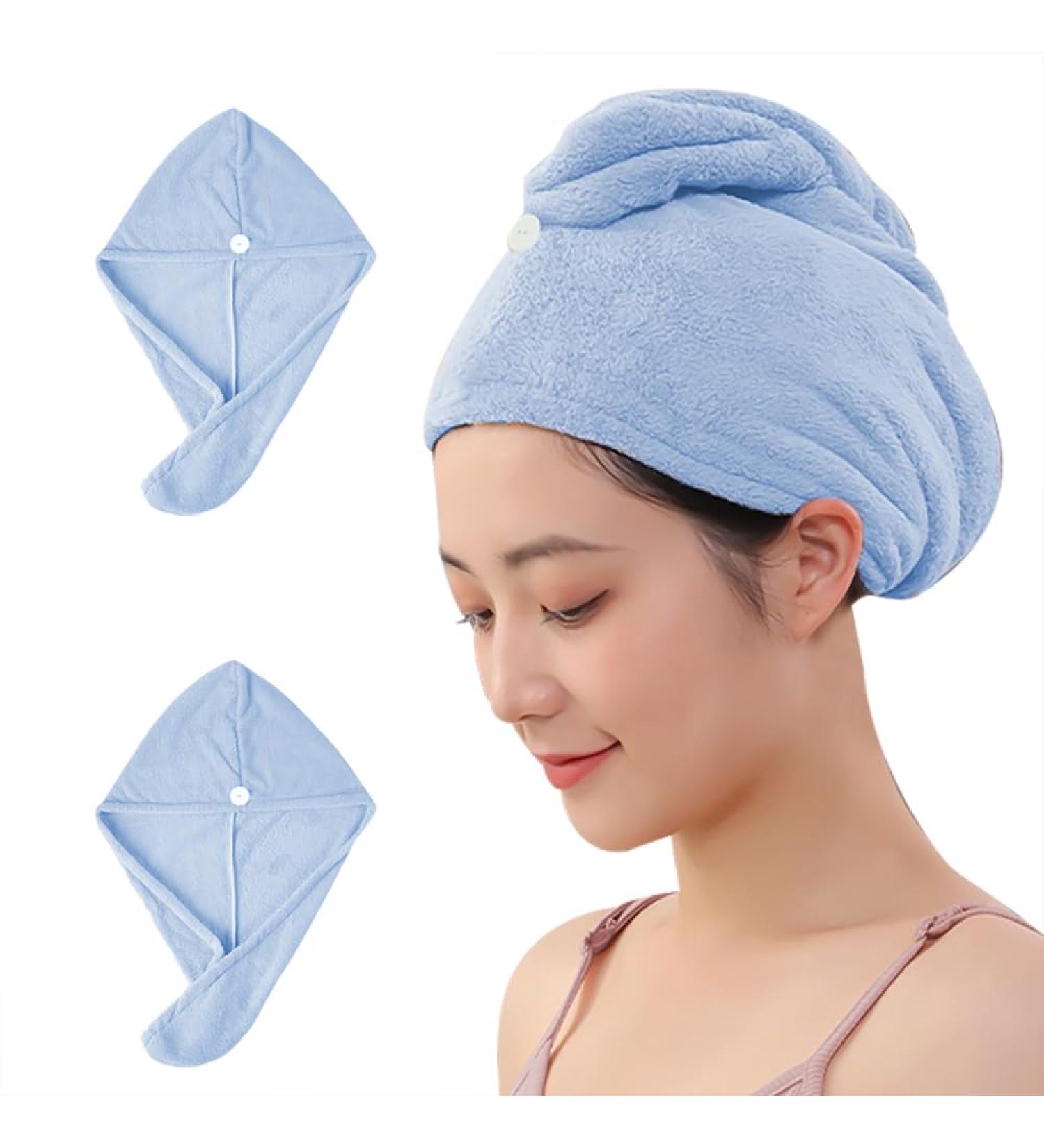 2 Pack Microfiber Hair Towels & Turbans for Fast Drying - Blue Hair Wraps for Women - Buy Online on GoSupps.com