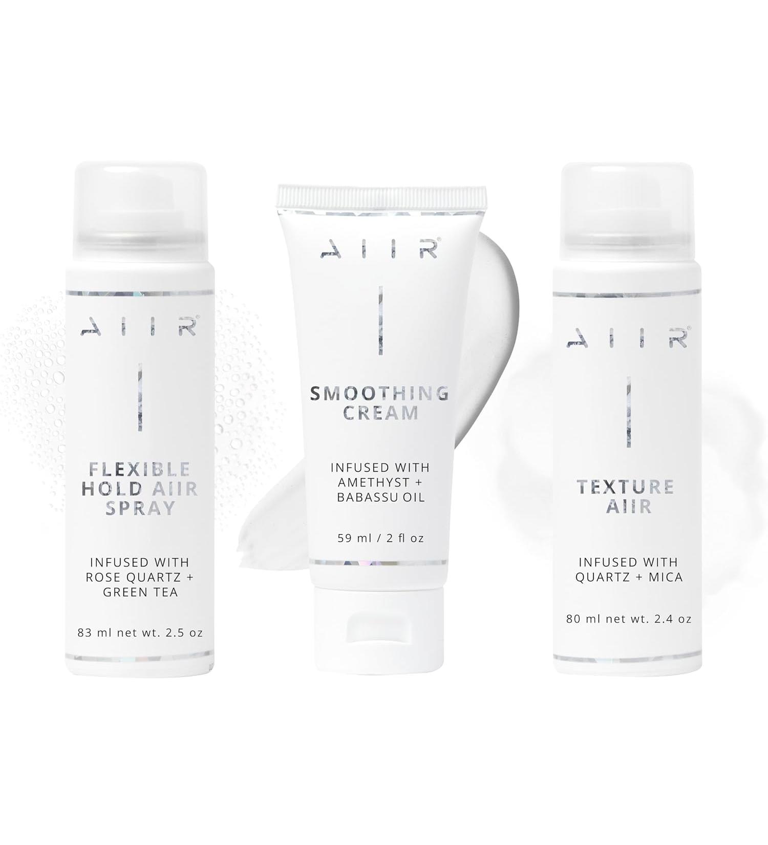 AIIR Professional Travel Size Haircare Bundle - Texture Spray Smoothing Cream Flexible Hold Hairspray & Travel Bag Vegan Hair Care Infused with Crystals Clean Beauty Travel Haircare Bundle - Buy Online on GoSupps.com