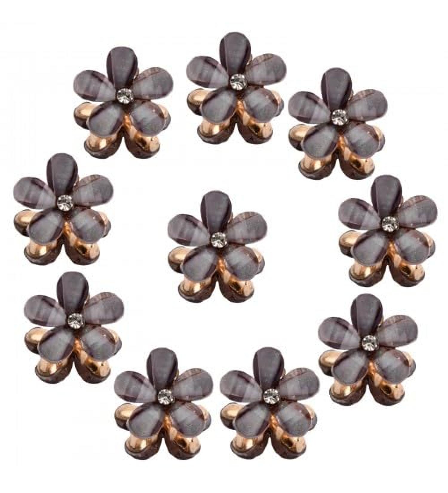 Nivofu 10 Pcs Black Mini Diamond Hair Claw Clips Small Pearl Hair Clips Flower Hairpins Hair Accessories for Girls Women Sweet Barrettes Hair Styling Accessories for Daily Date Party Wedding