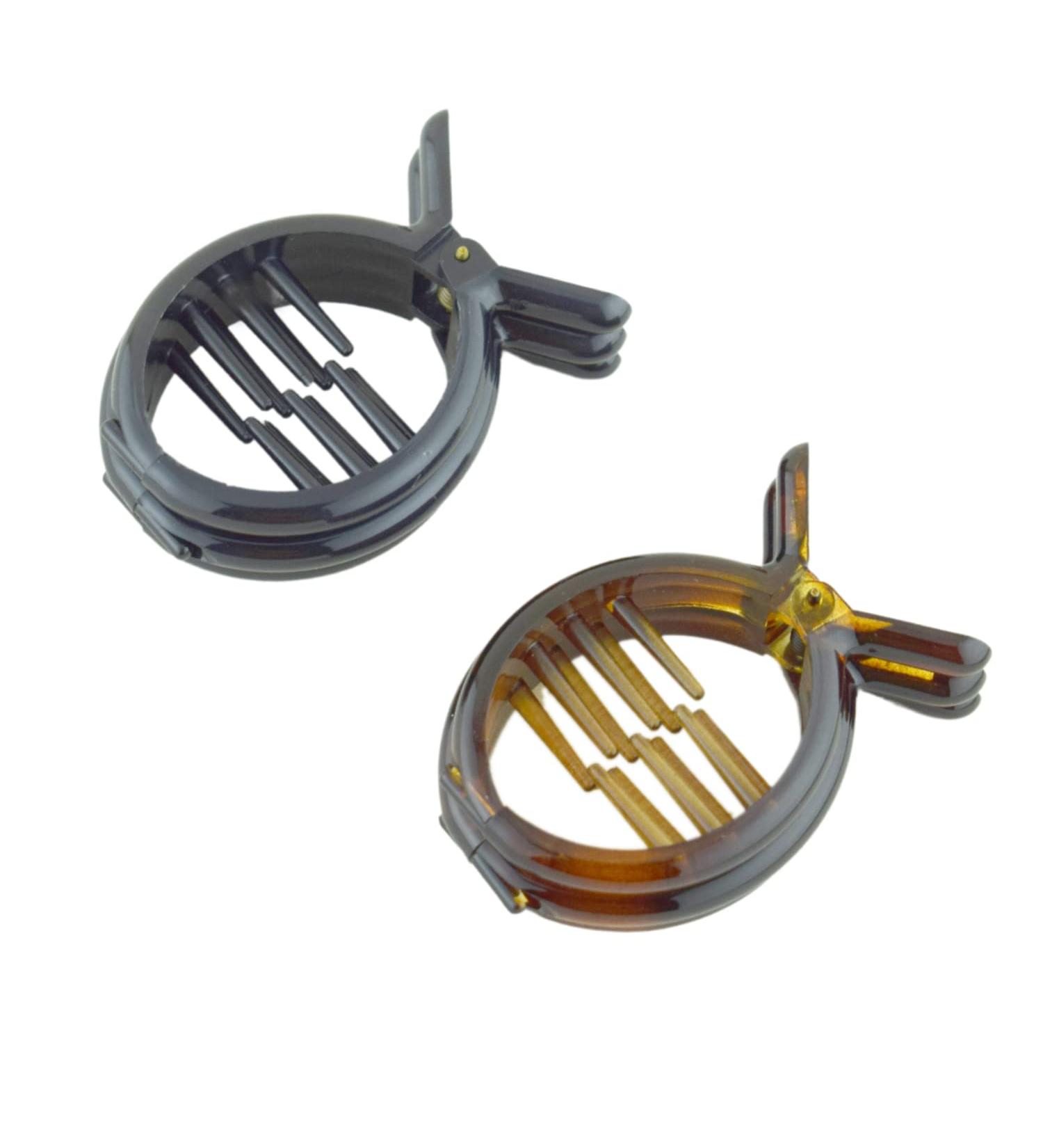 Parcelona French Round Inner Teeth 2 Inch Hair Clips Set - Tortoise Shell and Black Cellulose Hair Accessories for Women - Buy Online on GoSupps.com