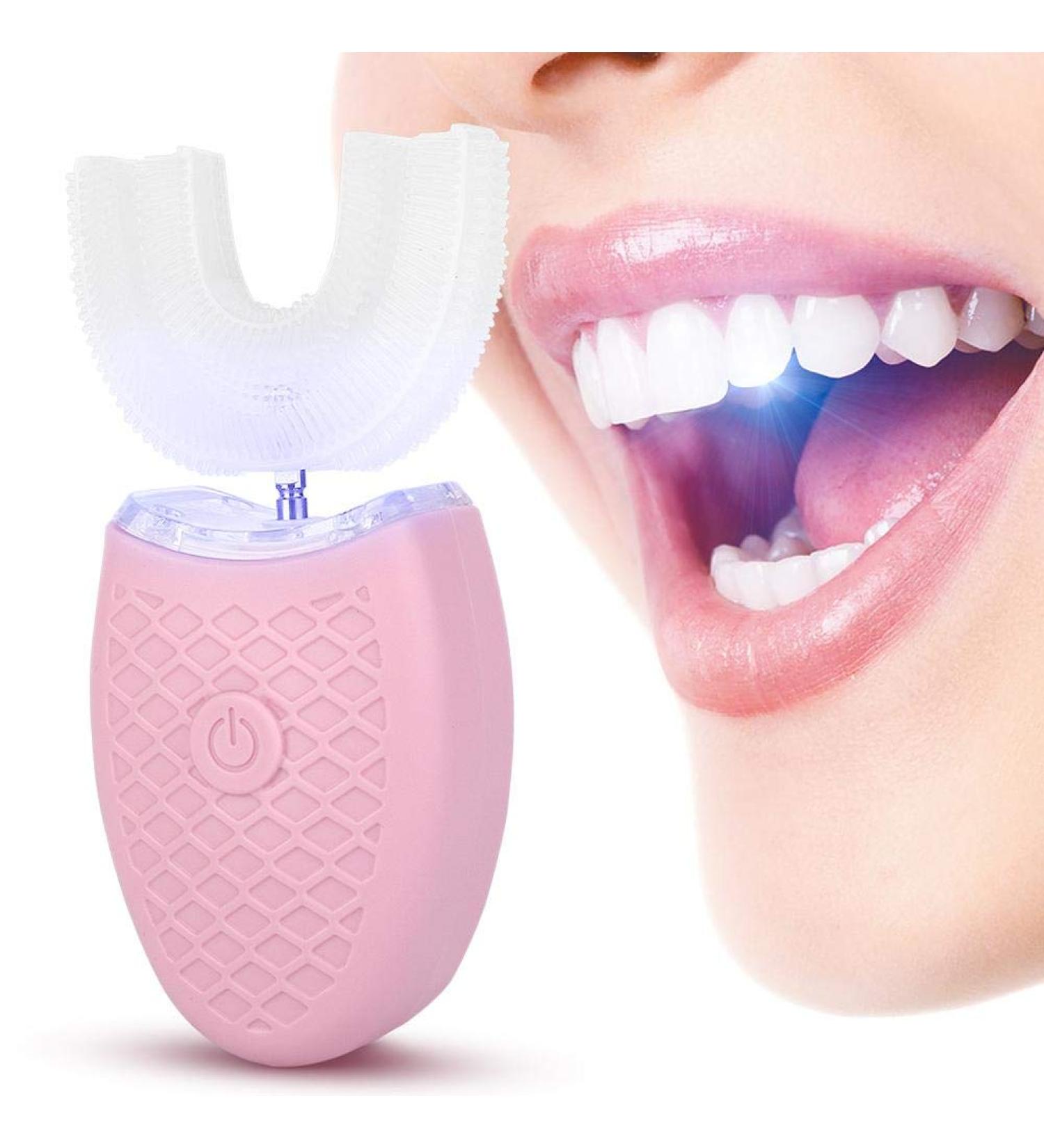 U-Shaped Electric Dental Brush for Adults | Automatic Toothbrush with Blu-ray Teeth Whitening - Pink - Buy Online on GoSupps.com