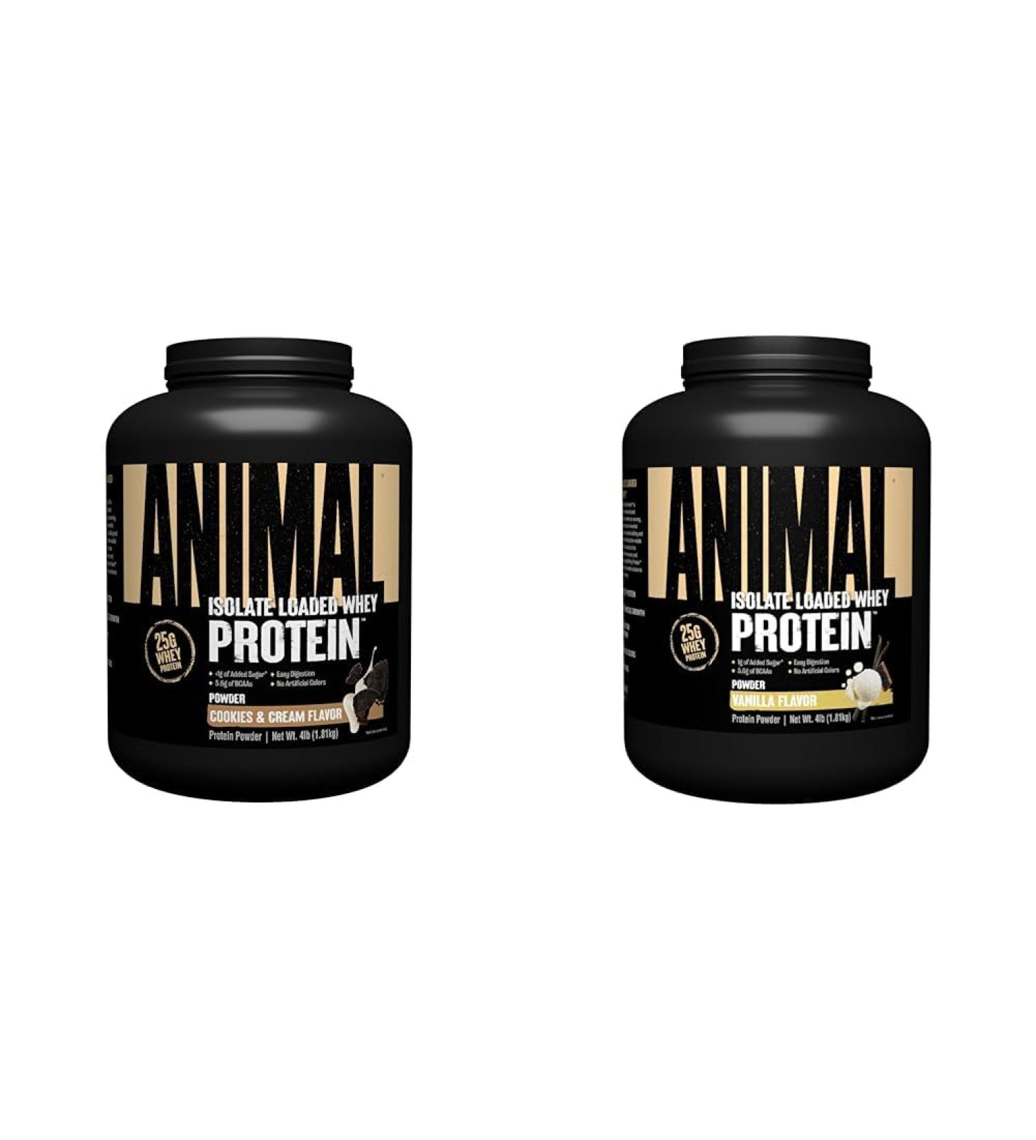 Animal Whey Isolate Protein Powder Loaded Cookies & Cream 4 Pound & Vanilla 4 Pound - Buy Online on GoSupps.com
