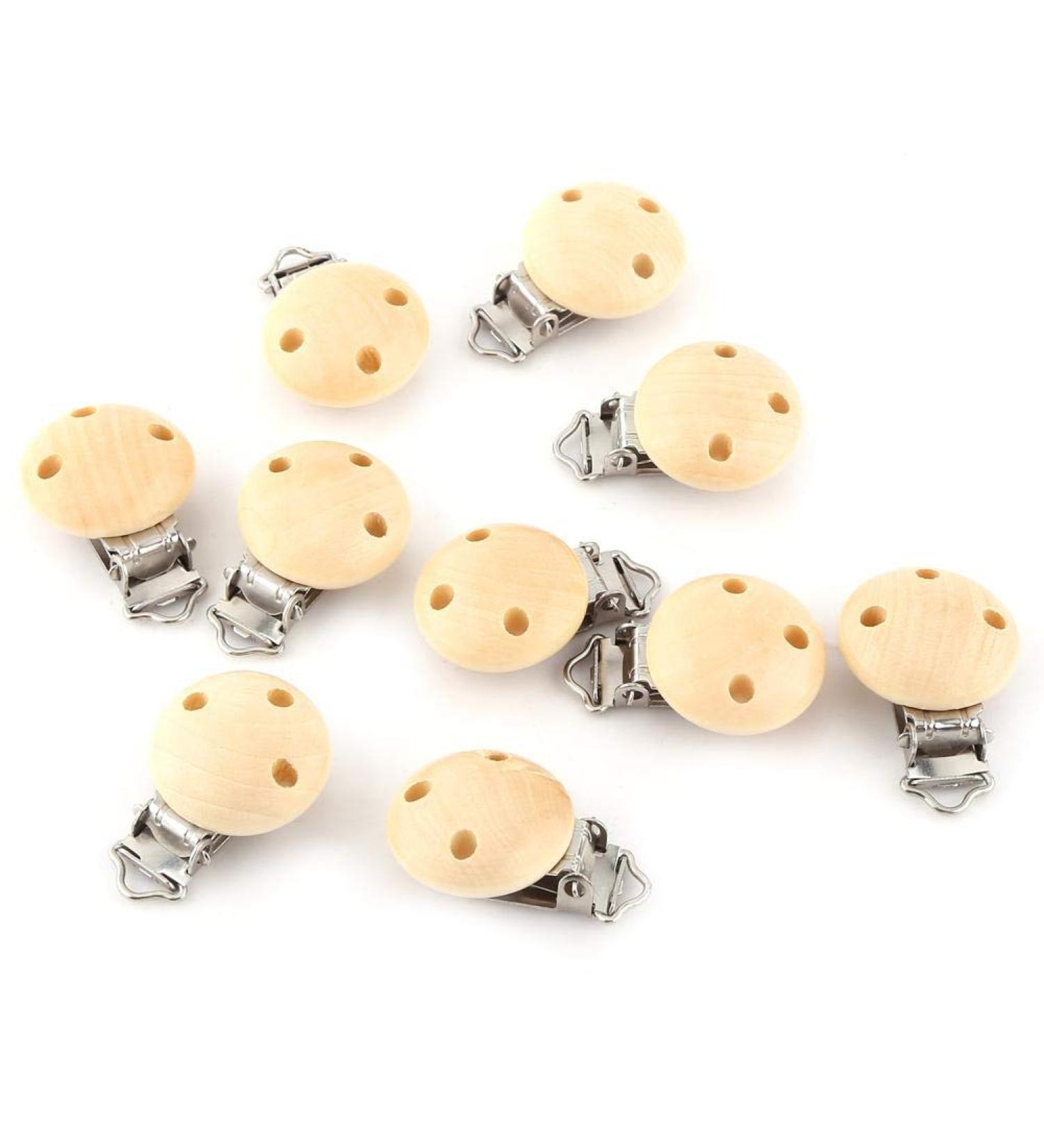 Buy 10 Pcs Wooden Pacifier Clips Dummy Nipple Holder & Pacifier Chains (44x30mm) - International Shipping Available! - Buy Online on GoSupps.com