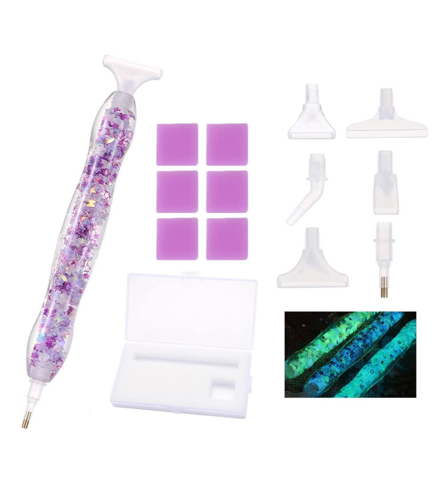 14pcs Diamond Painting Art Drill Pen Set - Luminous 5D Point Drill Pen Tools with Wax & Storage Box - Purple Resin Cross Stitch Diamond Rhinestone Beads Picker for DIY Nail Art & Embroidery Decoration - Buy Online on GoSupps.com