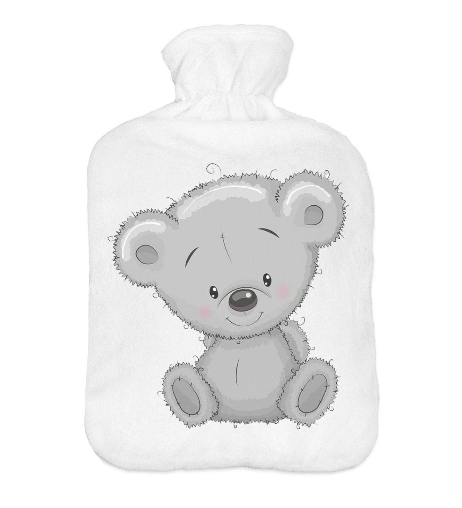Hot Water Bottle with Sweater Cover - 2L Rubber Bed Bottle with Fleece Print & Lid - Bear Design - Buy Online on GoSupps.com