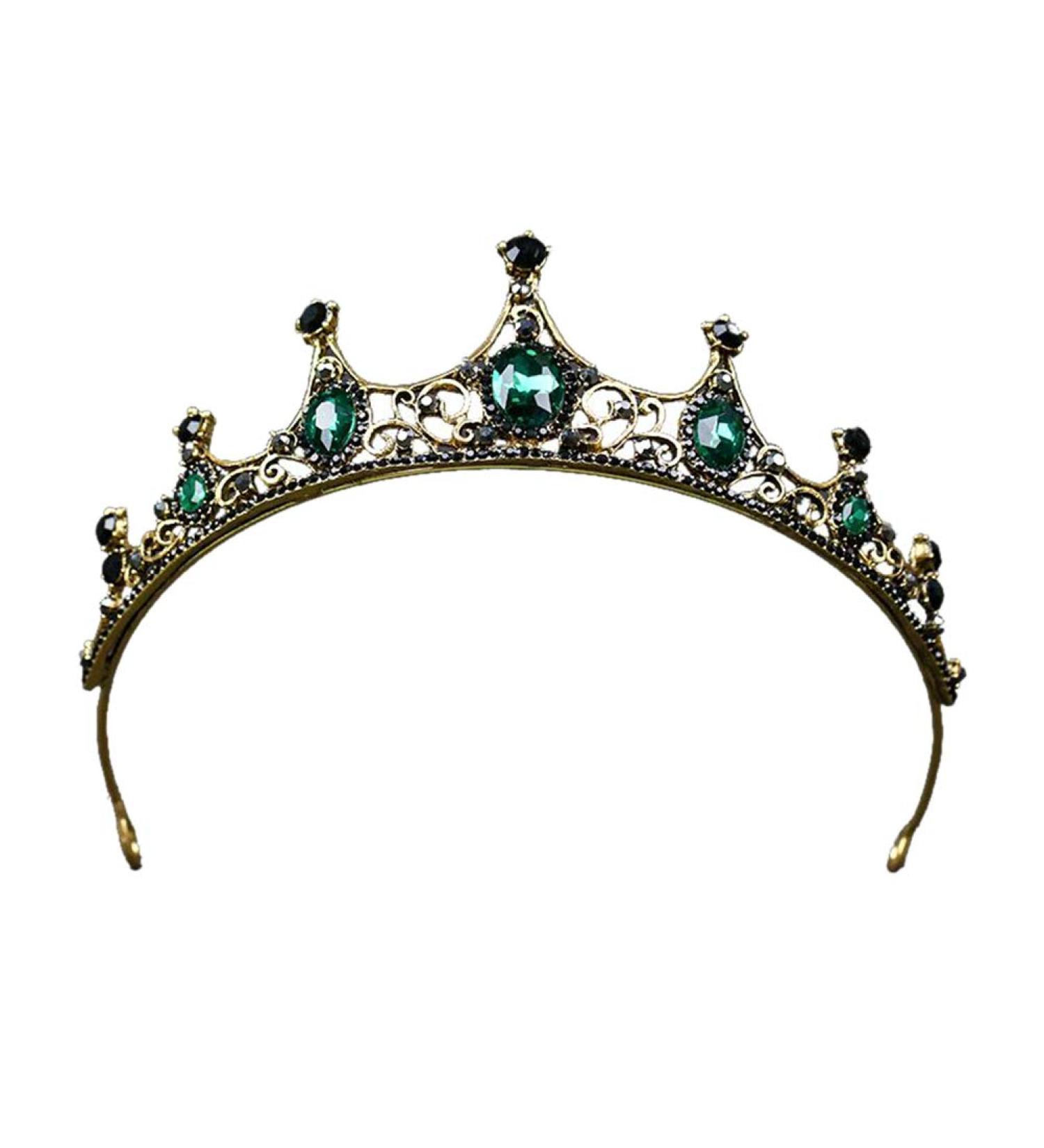 Lurrose Green Crystal Crown Tiara - Elegant Bridal Headpiece with Black Rhinestone Decor for International Shipping - Buy Online on GoSupps.com