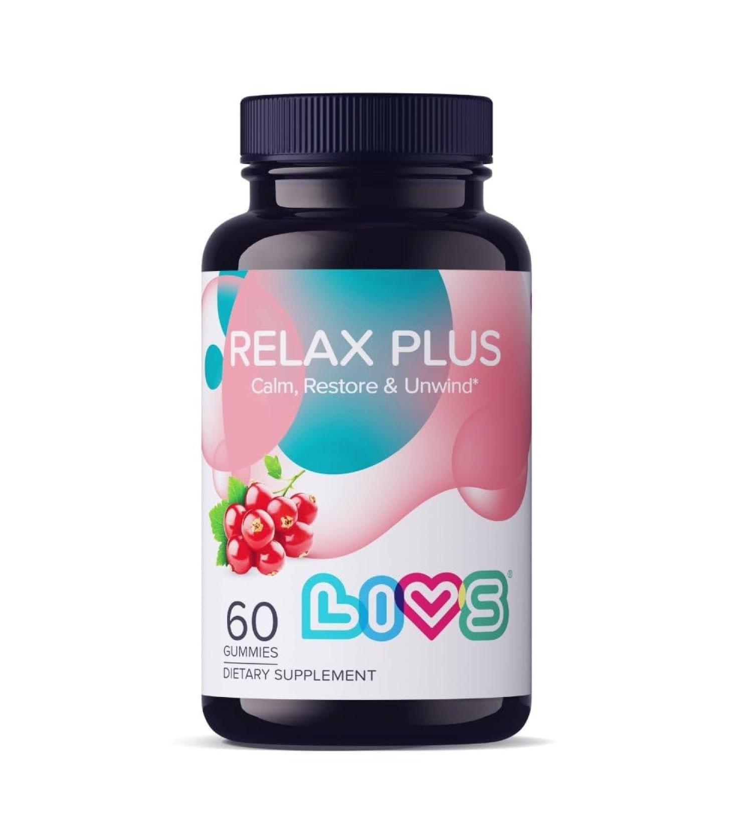 LIVS Relax Plus Gummies Stress Relief & Calm Support | Ashwagandha GABA Lemon Balm & Vitamin B6 for Relaxation & Mood | Natural Red Berry Flavor | Vegan Supplement for Adults & Kids 4+ | 60 Count Relax Plus Pack of 1 - Buy Online on GoSupps.com
