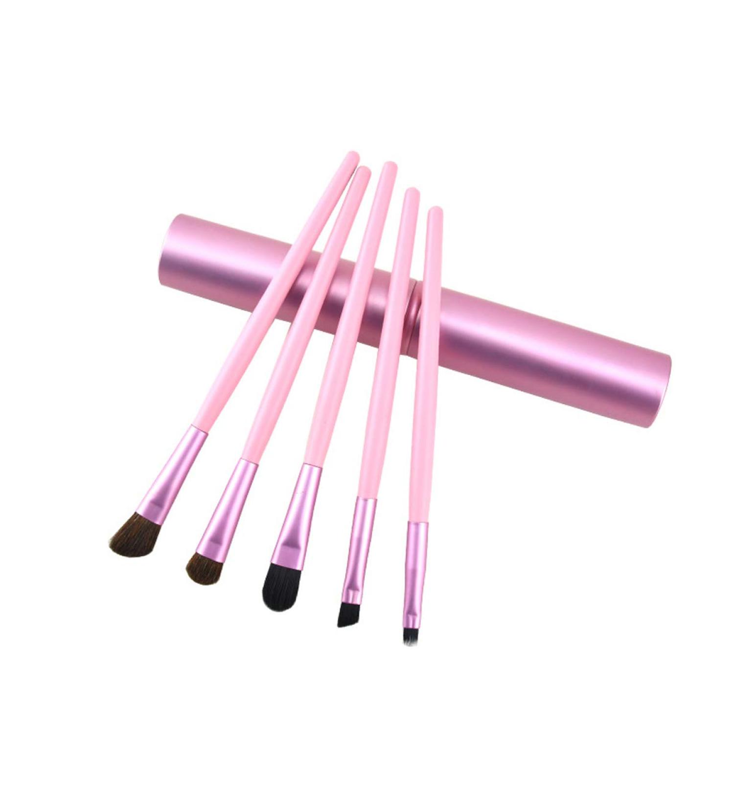 5-Piece Eyeshadow Brush Set with Real Wood Handle - Blending Eyebrow & Eyeliner Brushes in Pink | Premium Makeup Accessories for International Shipping - Buy Online on GoSupps.com