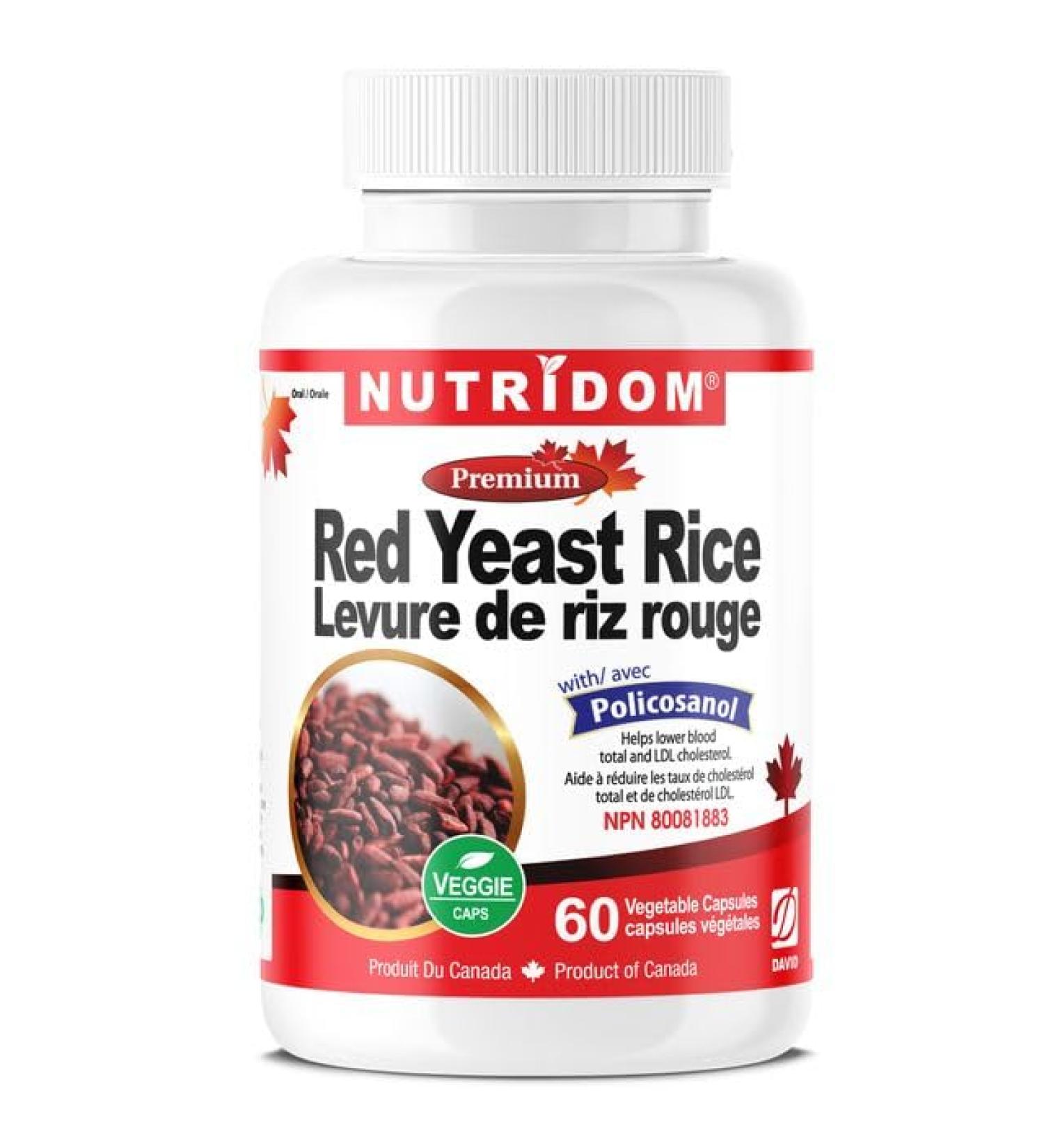 Nutridom Red Yeast Rice with Policosanol & Free Plant Sterols Supports Cholesterol Health Non-GMO Vegan Gluten free Dairy free and Soy free (60 Veggie Capsules) - Buy Online on GoSupps.com