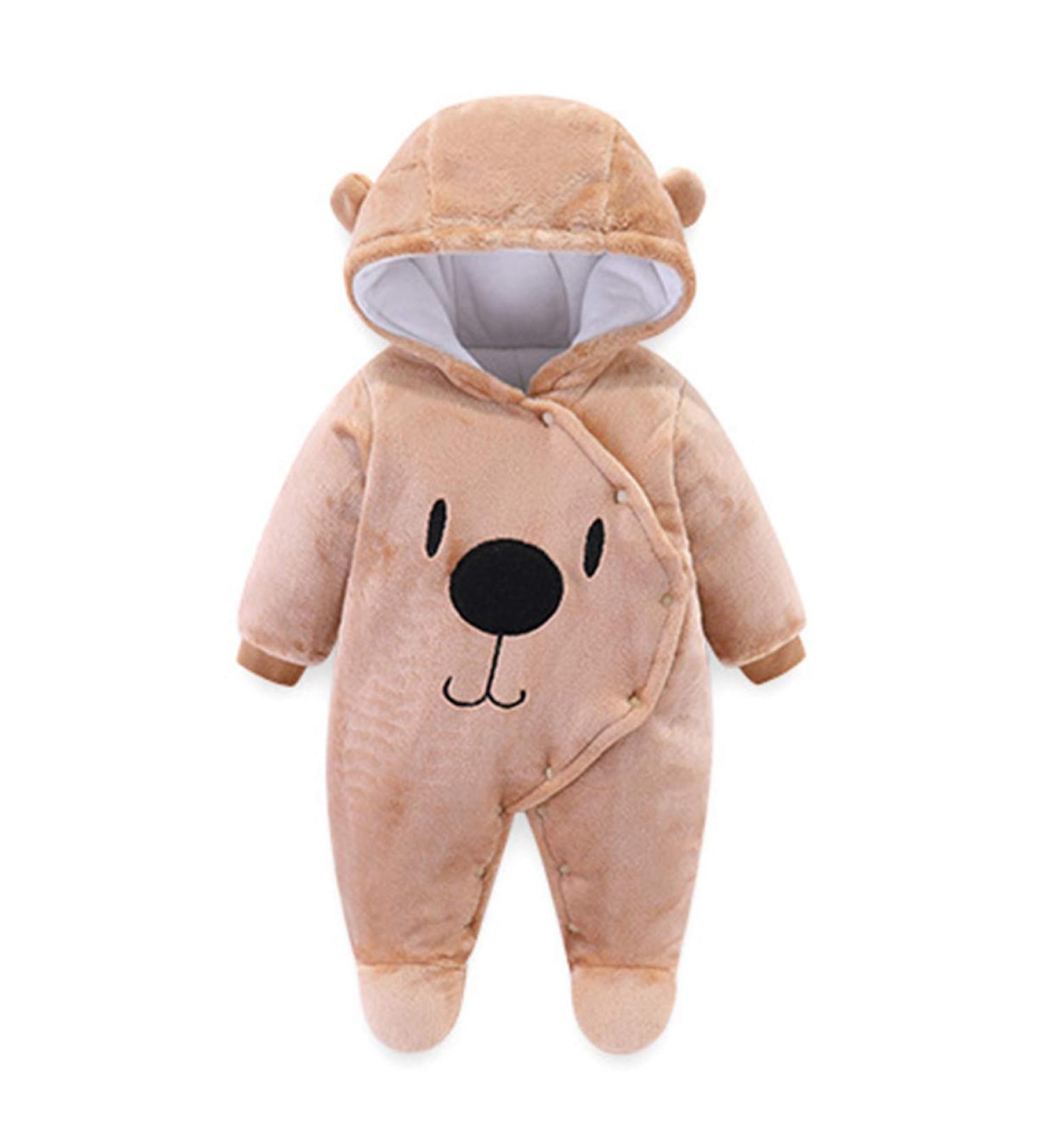 Voopptaw Warm Baby Winter Fleece Romper Suit | Cute Bear Snowsuit 3-6 Months - Brown - Buy Online on GoSupps.com