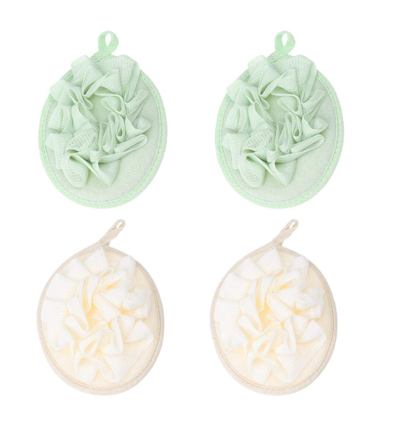 4pcs Pure Color Bath Flower Loofah Sponge Set | Soft Foam Shower Balls for Body Cleaning - Japanese-Style PE Mesh - Buy Online on GoSupps.com