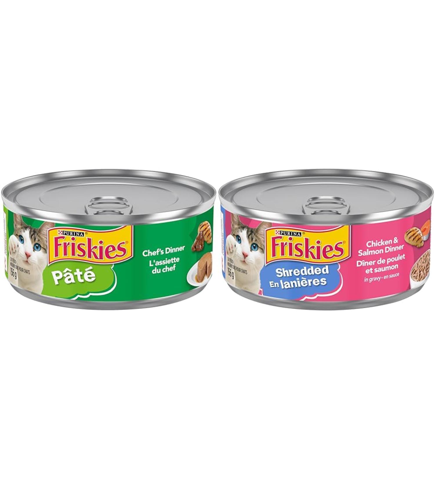 Friskies Chef's Dinner Wet Cat Food Pate - 156 g Can (24 Pack) & Shredded Wet Cat Food Chicken & Salmon Dinner - 156 g Can (24 Pack) Wet Cat Food + Cat Food - Buy Online on GoSupps.com
