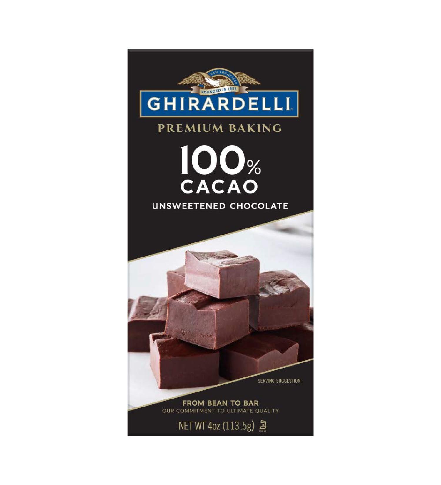 Ghirardelli Premium 100% Cacao Unsweetened Chocolate Baking Bar - 4 oz (12 Bars) - Buy Online on GoSupps.com