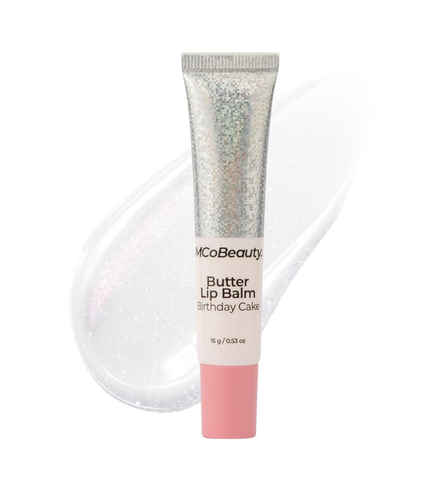 MCoBeauty - Luscious Butter Lip Balm - Moisturising Shimmer with Shea Butter and Vitamin E - Helps Lips Feel Soft Smooth and Glossy All Day - Lip Balm Tinted - Birthday Cake