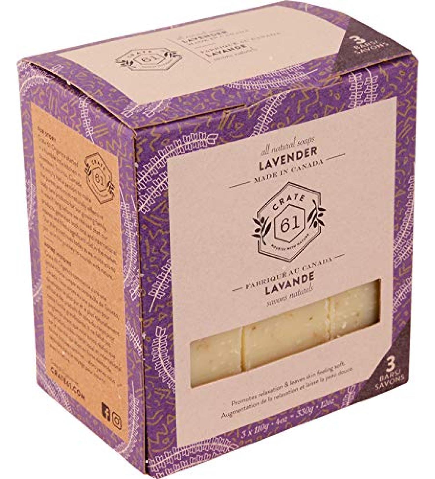 Crate 61, Vegan Natural Bar Soap, Lavendar, 3 Pack, Handmade Soap With Premium Essential Oils, Cold Pressed Face And Body Bar Soap For Men And Women (4 oz, 3 Bars) Lavender (see ingredients for details) 3 Count (Pack of 1)