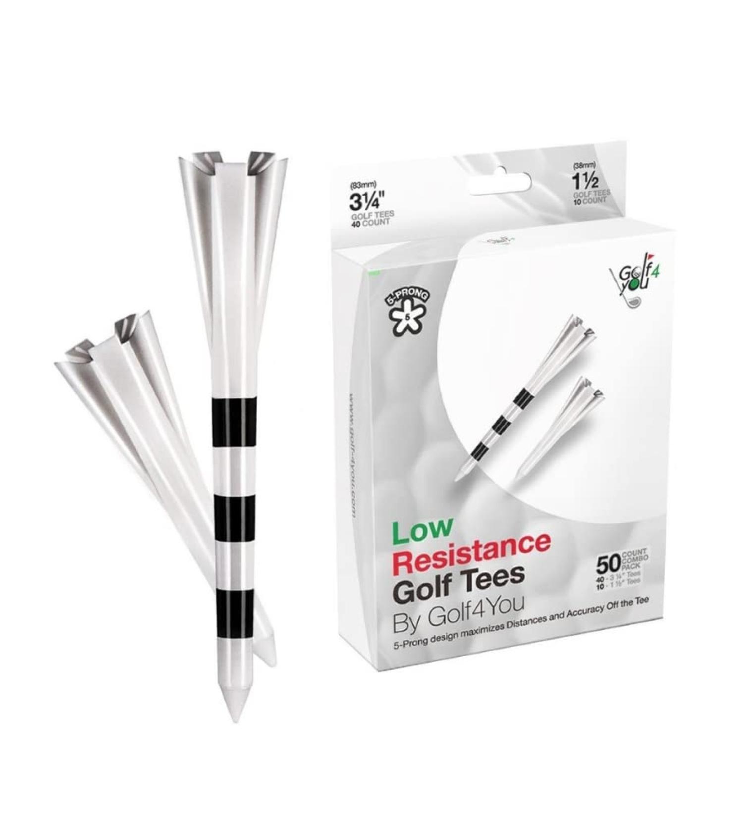 5 Prong Golf Tees - Performance Series Low Resistance Tees 3 1/4'' & 1 1/2'' 50 Pack | Reduce Friction & Side Spin - Buy Online on GoSupps.com