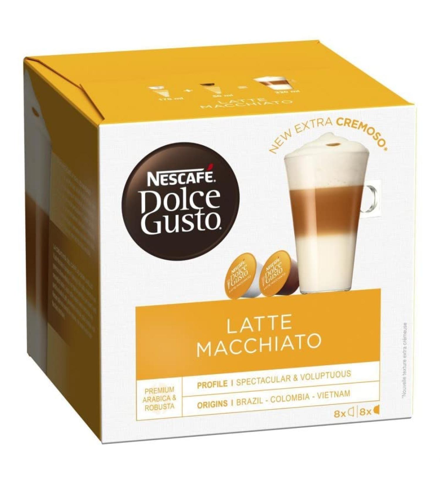  G n rique DOLCE GUSTO - Latte Macchiato Capsules 183g - Gourmet coffee ready in moments - Velvety flavor and creamy foam - Ideal for a quality sweet break. - Pack of 3 - Buy Online on GoSupps.com