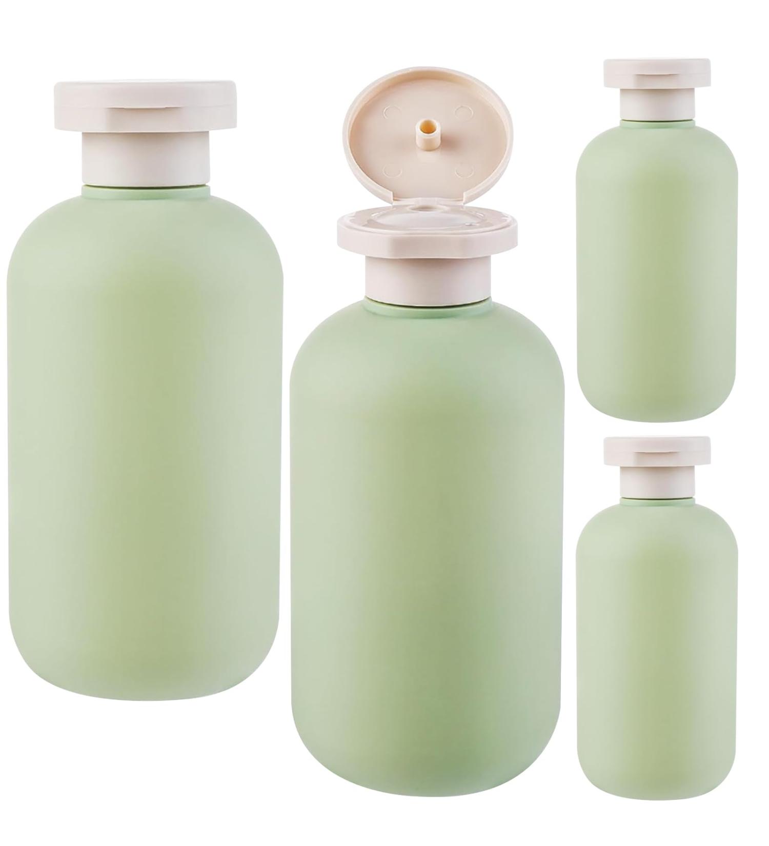 Boutihao 4-Piece Hinged Lid Cream Bottle Set | Refillable Travel Lotion Containers (200ml Green) - Ideal for Shampoo & Creams | International Shipping Available - Buy Online on GoSupps.com
