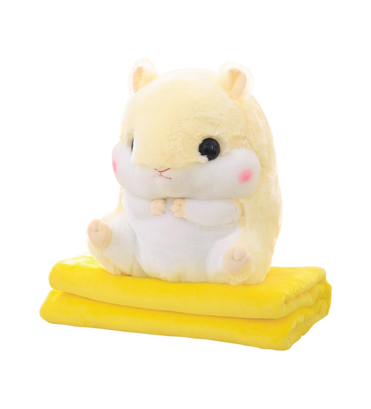 MUZIRI KINOKOO Cute Hamster Plush Pillow Blanket - Soft Folding Throw for TV, Sofa, Office, and Plane - Beiges - Buy Online on GoSupps.com