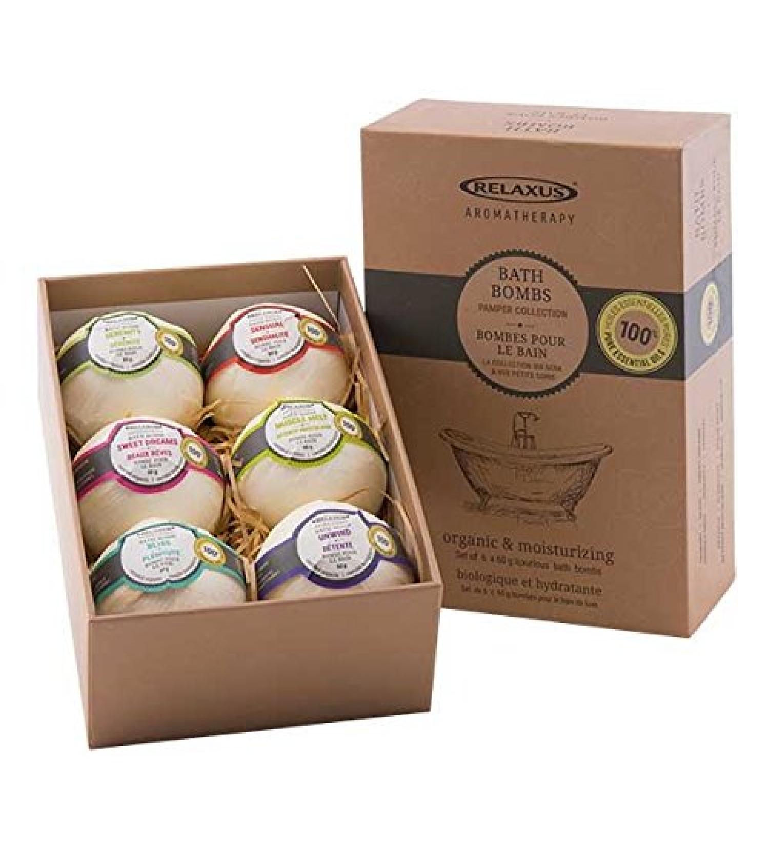 Relaxus Aromatherapy Organic Bath Bomb Gift Set - Pamper Collection (Set of 6) - Buy Online on GoSupps.com