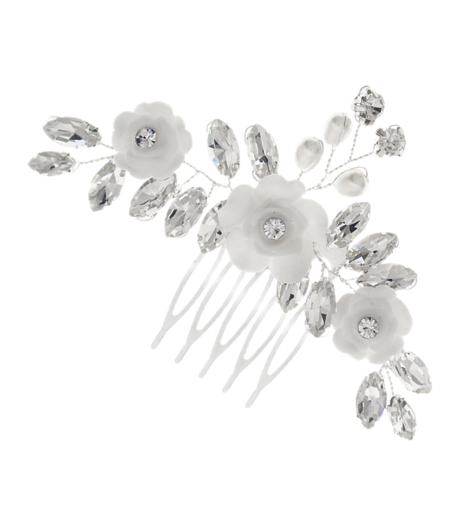 Wedding Hair Accessories Hair Toppers Rhinestone Hair Comb Flower Hair Side Comb Decorative Hair Side Comb Headgear Decorate Wedding Dress Crystal Bride White Soft Pottery Flower - Buy Online on GoSupps.com