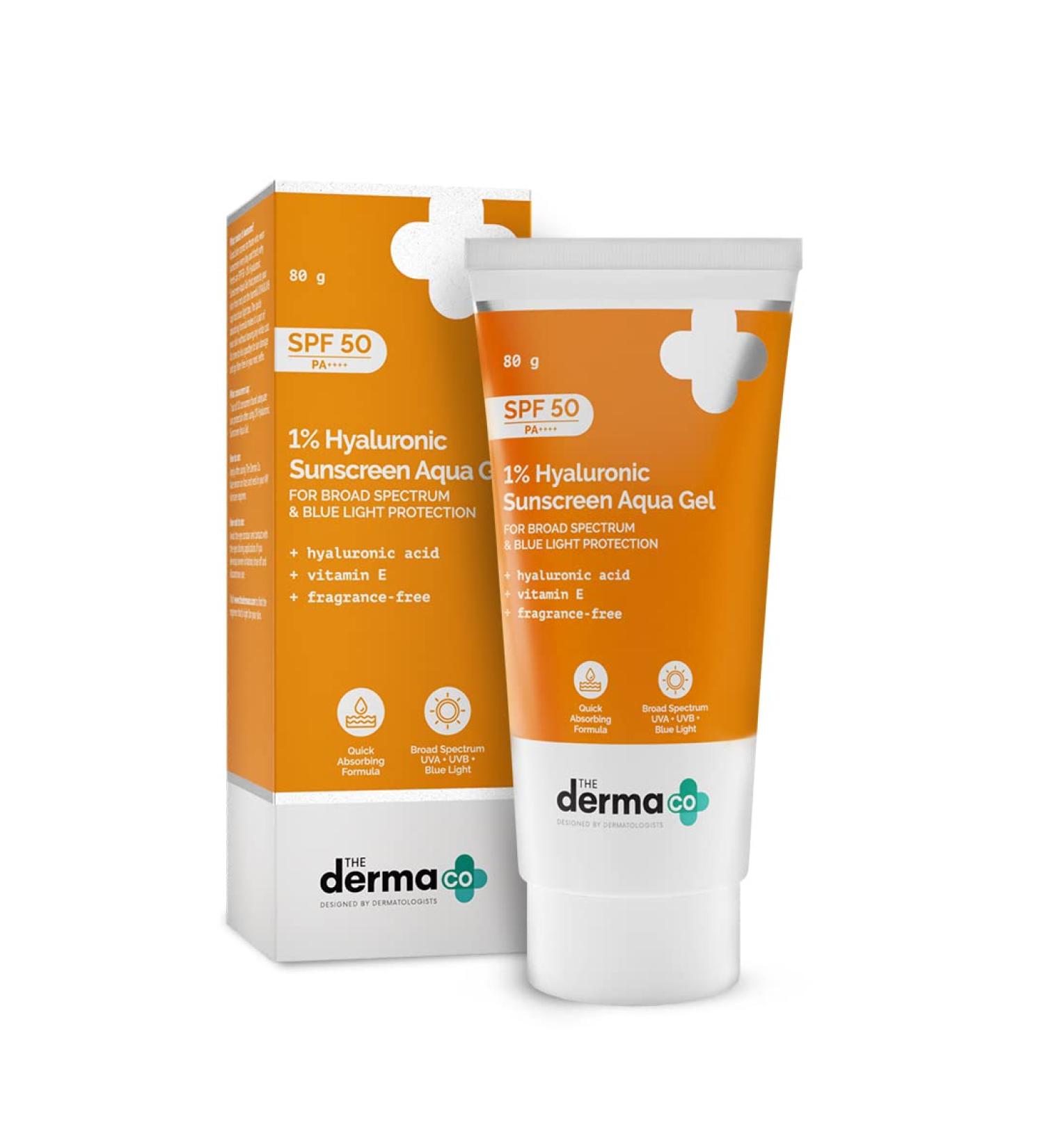1% Hyaluronic Sunscreen SPF 50 Aqua Gel - Lightweight No White Cast Broad Spectrum & Blue Light Protection for Oily Dry Acne-Prone Skin | 80g - Buy Online on GoSupps.com