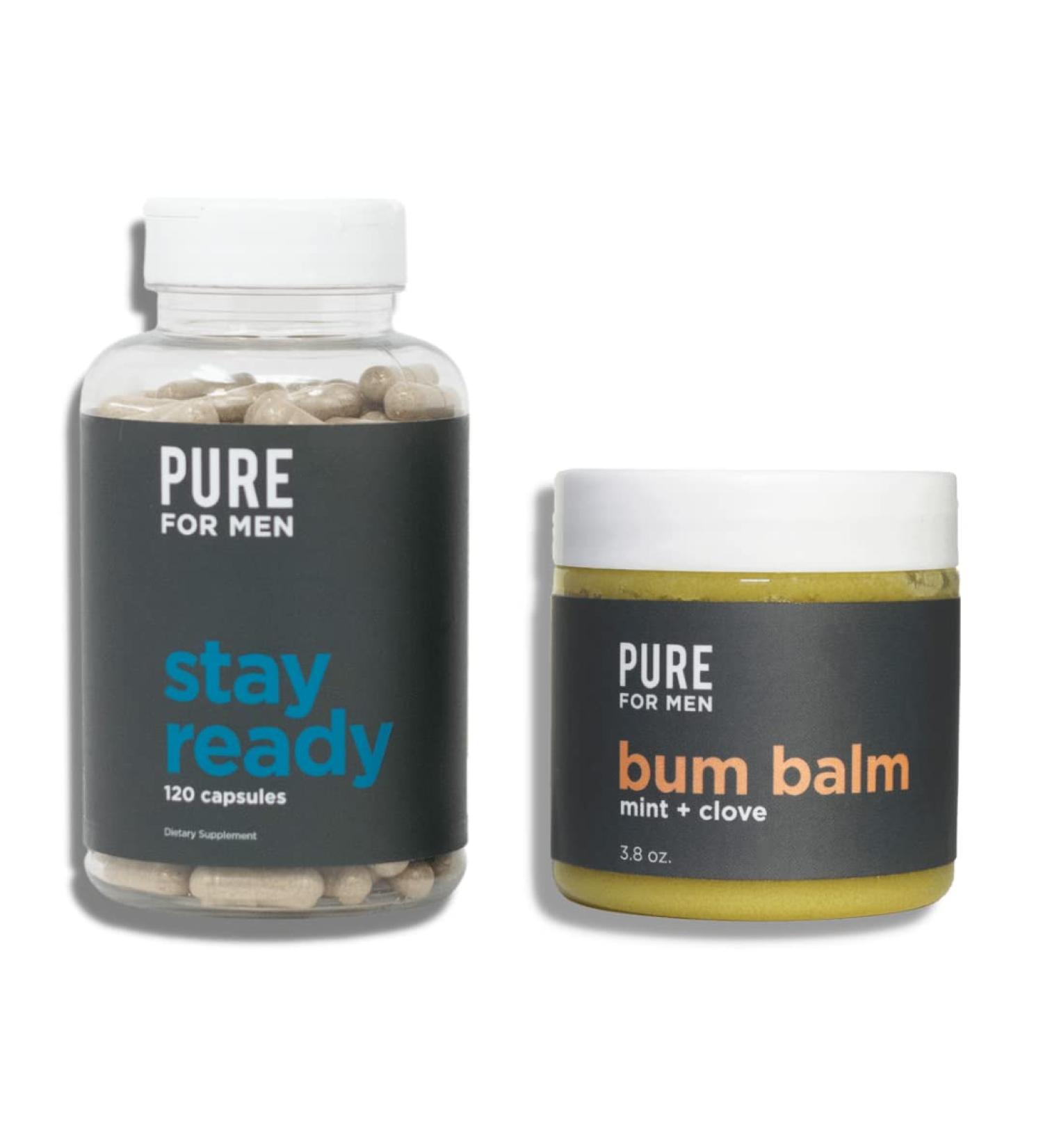 Pure for Men Vegan Cleanliness Fiber Supplement 120 Capsules & Bum Balm 3.8 oz | Raw Lotion for Men | Eco Friendly - Buy Online on GoSupps.com