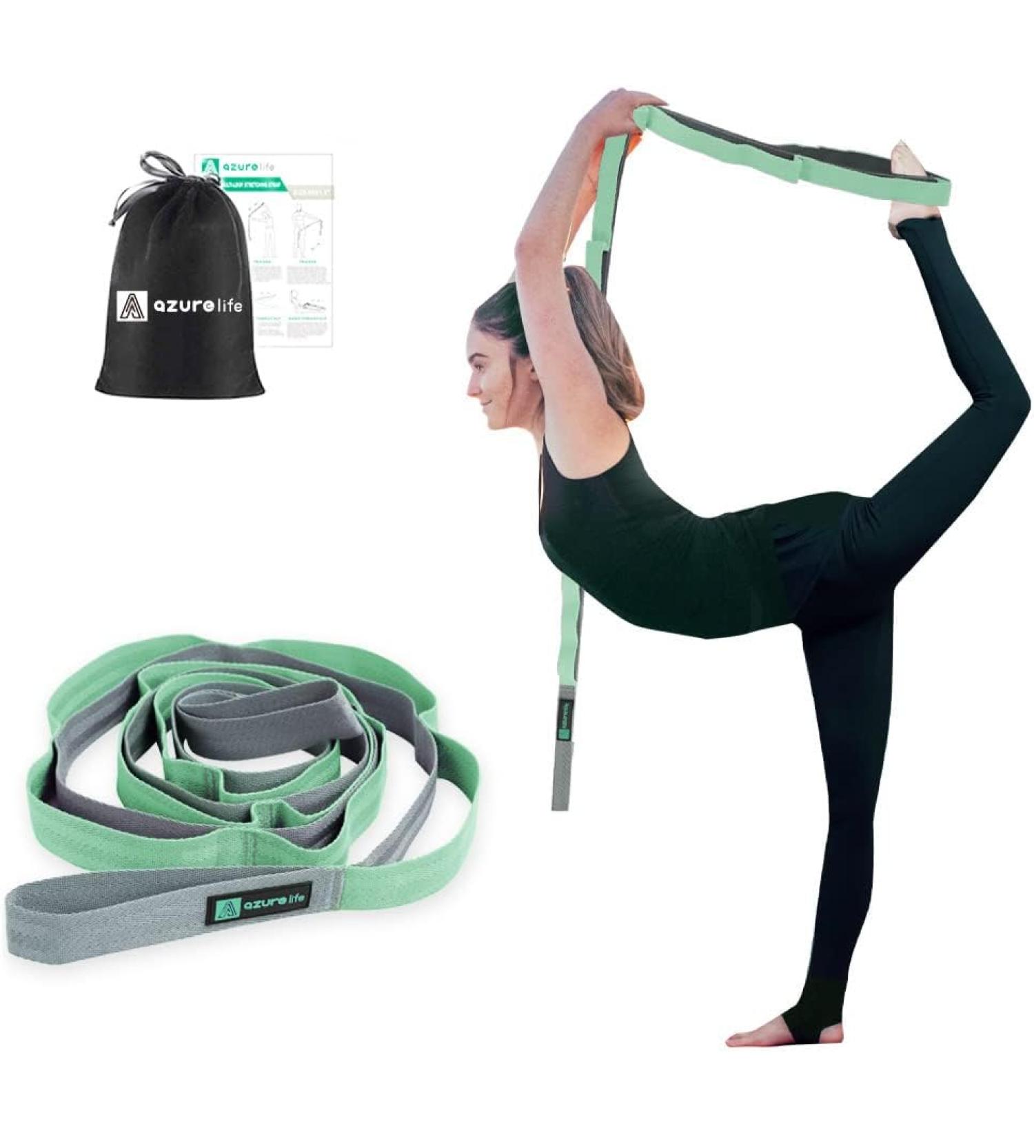 A AZURELIFE Premium Durable Cotton Stretch Non-Elastic Yoga Strap for Stretching - Green-12 loops - Buy Online on GoSupps.com