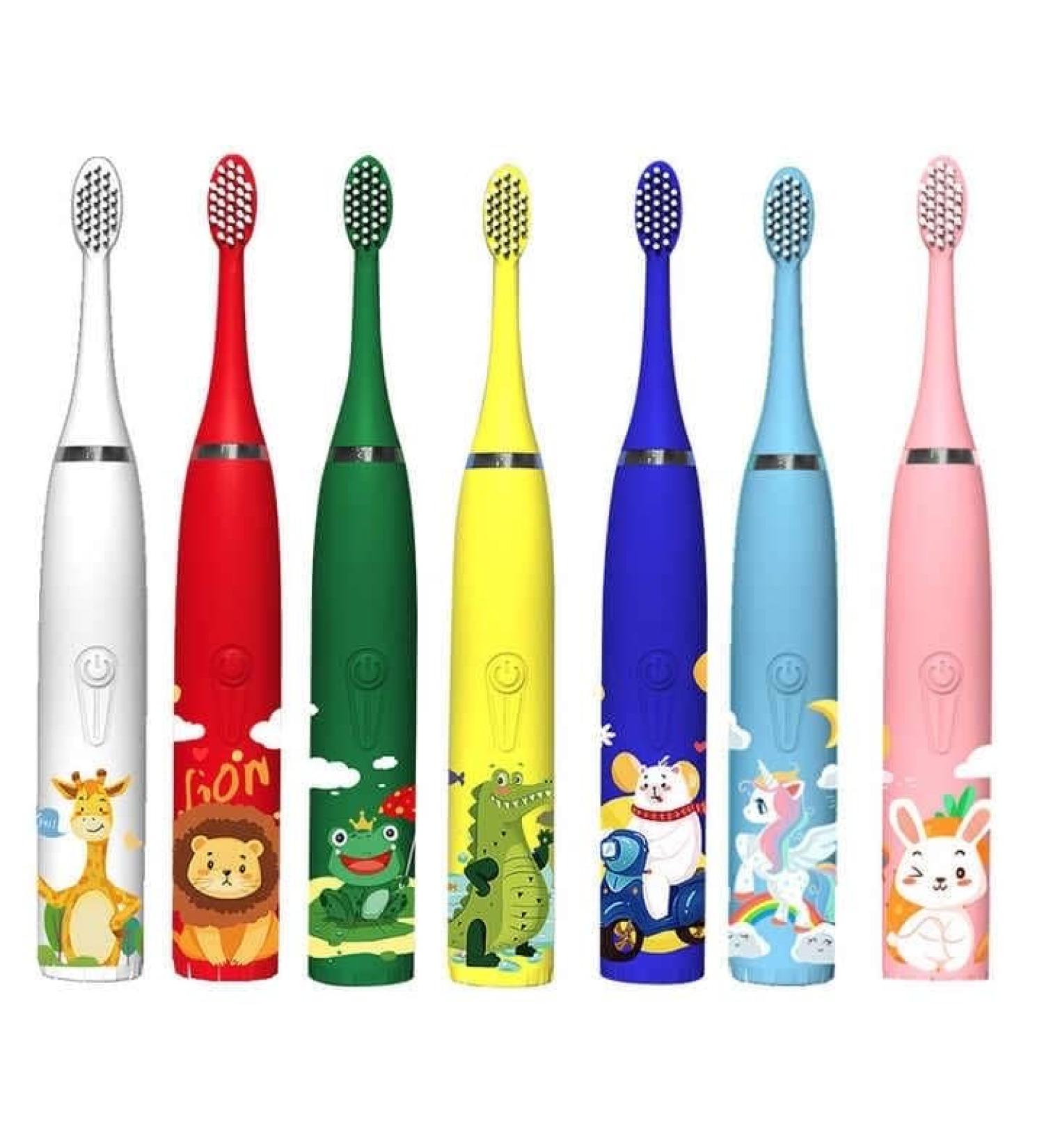 Buy Sonic Toothbrush for Kids - Cartoon Design 6 Extra Soft Brush Heads Adjustable Speed (Yellow) - Best International Shipping - Buy Online on GoSupps.com