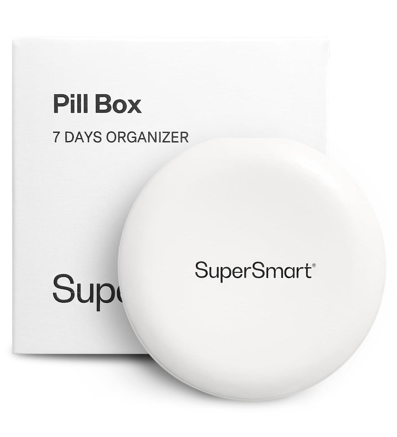 SuperSmart 7-Day Pill Box Organizer - Travel Size with Cutting Blade for Tablets - Easy-to-Use Supplement & Medication Storage - 7 Large Compartments - White - Buy Online on GoSupps.com