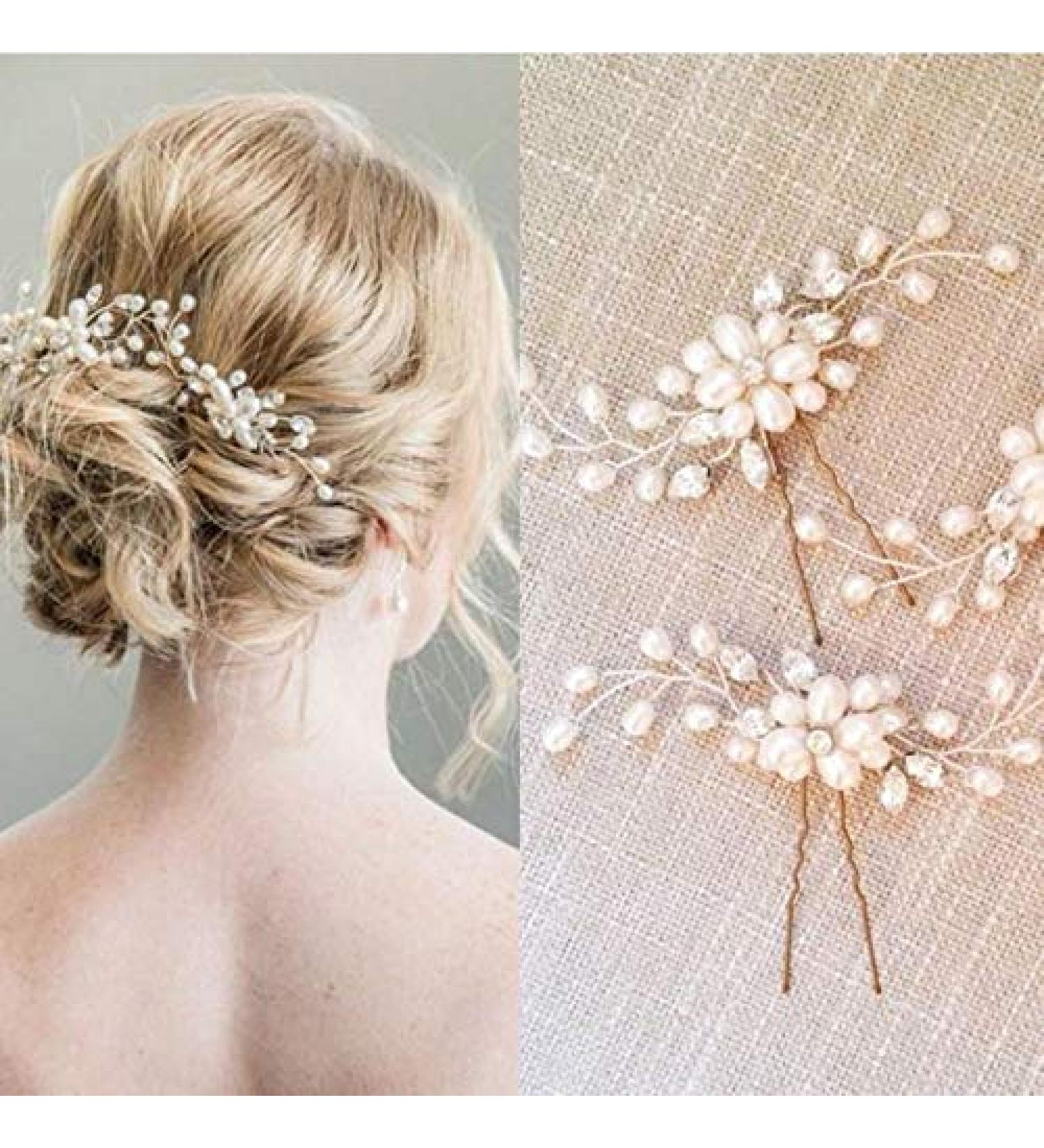 SHEGIRL Bridal Wedding Hairpin Set - Delicate Pearl Rhinestone Headpiece for Women (2PCS, Silver) - Buy Online on GoSupps.com