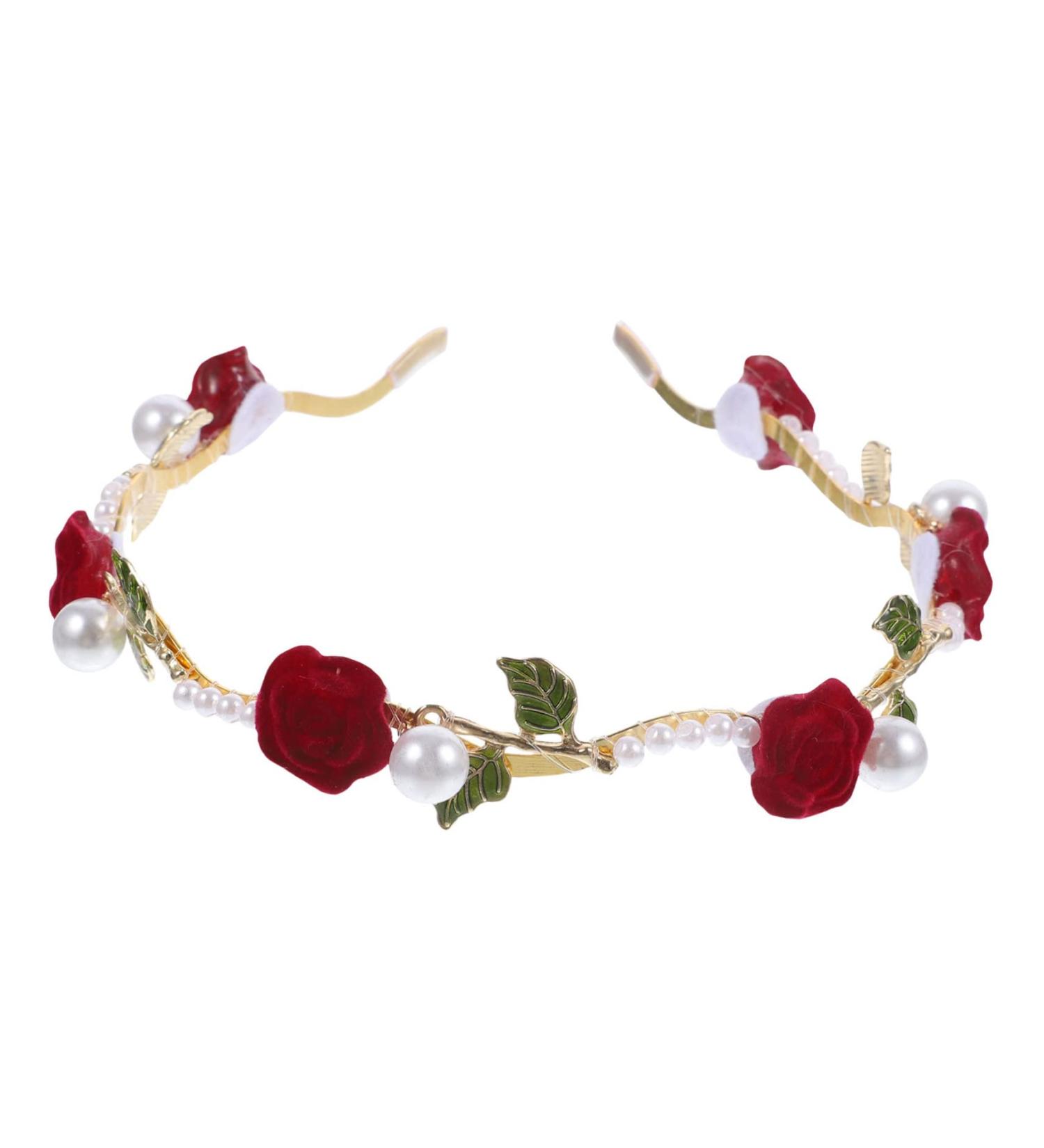 Mikinona Pearl Headband Hair Accessories for Women Hairband for Women Hair Headband Women Headbands for Hair Flower Headband Girls Hair Ties Women Headpiece Bride Red Rose Hand Made Alloy - Buy Online on GoSupps.com