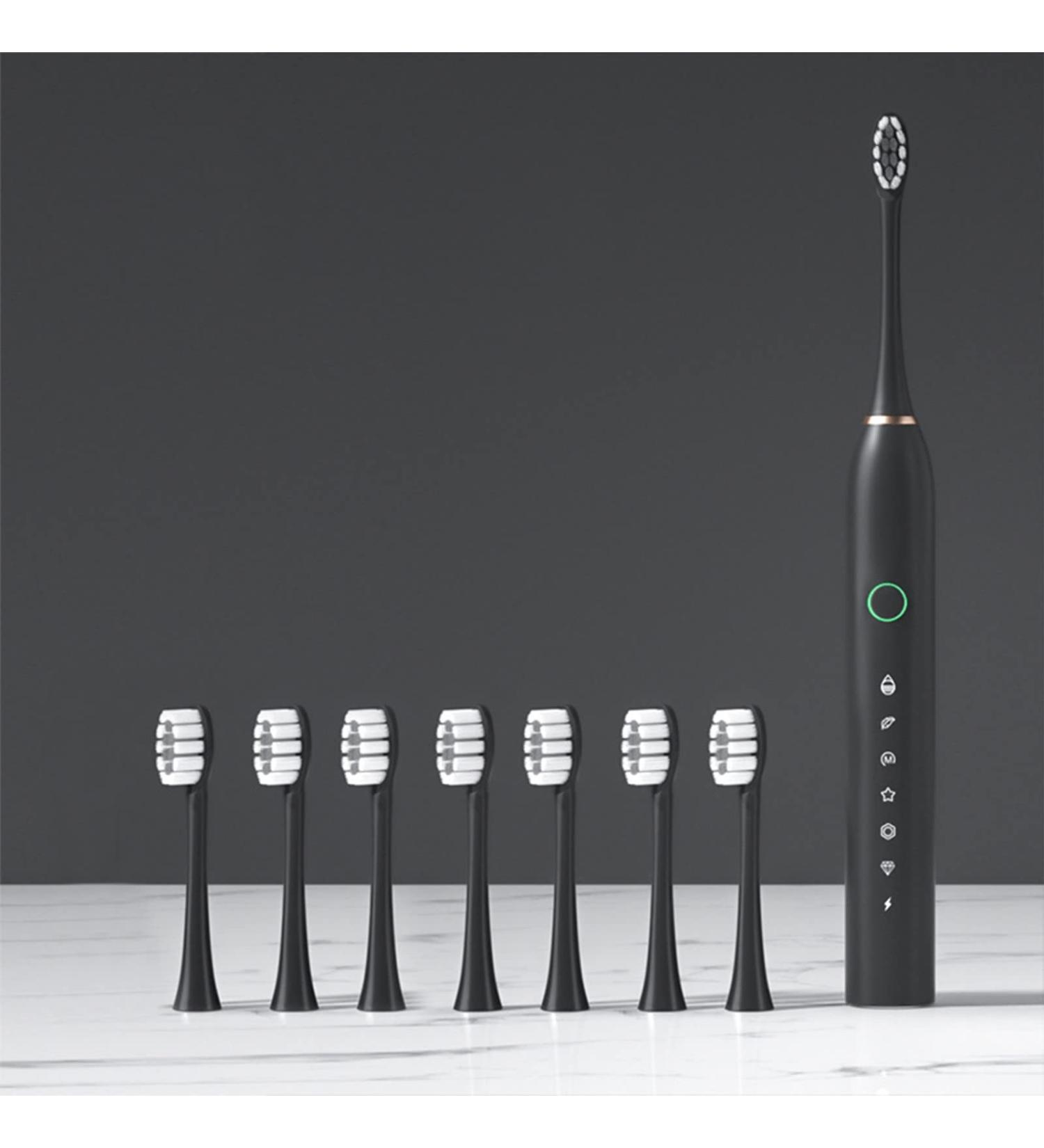 VALSEEL Sonic Electric Toothbrush for Adults - 8 Brush Heads, 6 Cleaning Modes, Smart Timer, IPX7 Waterproof - Rechargeable Travel Toothbrushes, Black - Buy Online on GoSupps.com