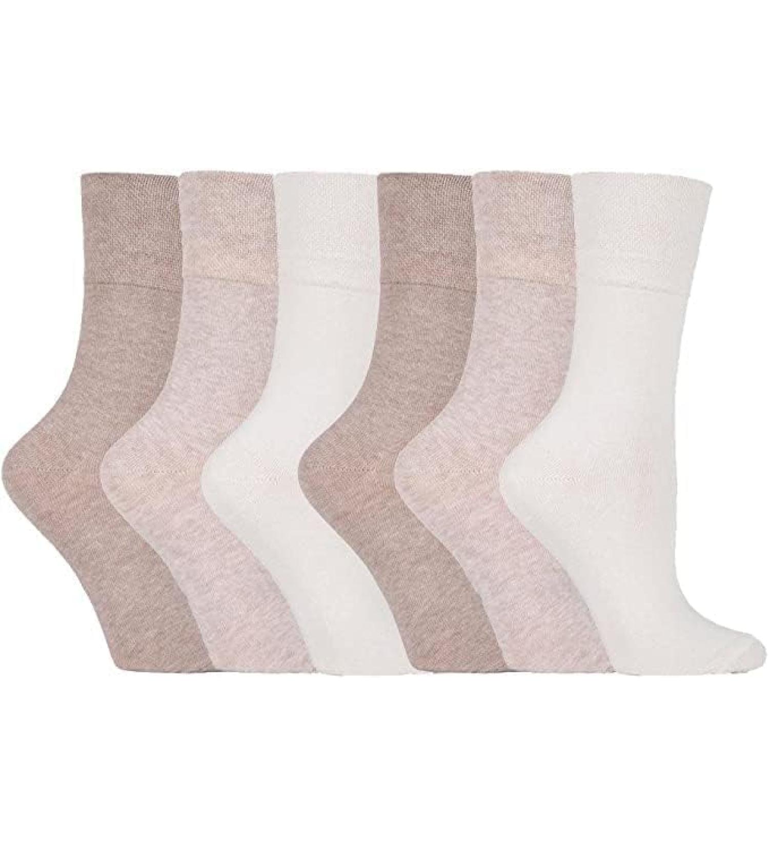 ITRAT Diabetic sock for Woman- Non Elastic Wide Honey Comb Top Soft Cuff Ankle Wide Grip Odema Friendly Non Binding Circulatory For Swollen Feet legs Size 4-7 4-7 Off White And Browns (6 Pairs) - Buy Online on GoSupps.com