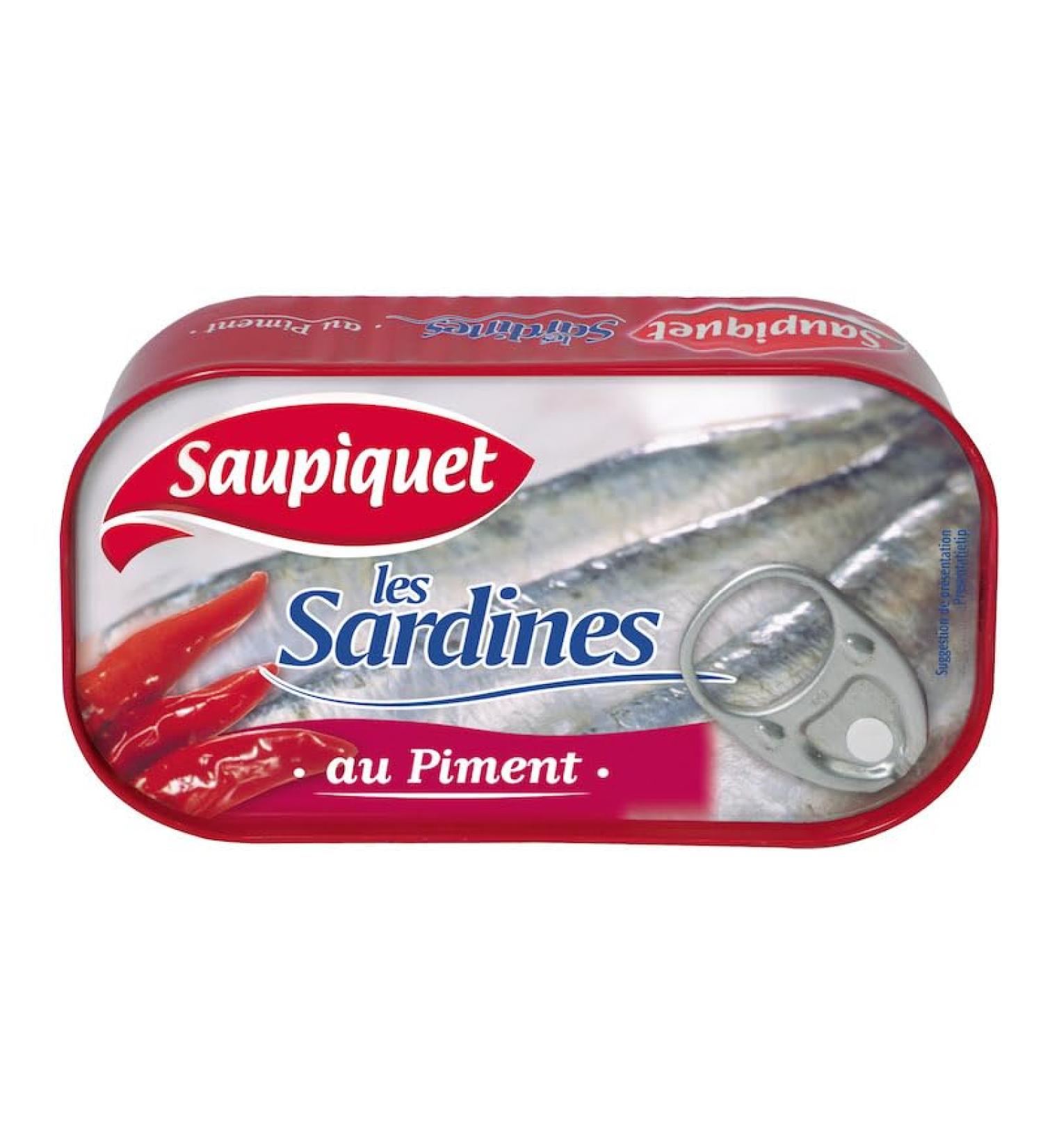 SAUPIQUET - Whole Chili Sardines - Sunflower Oil - Rich in Omega 3 and Calcium - 12 Canned Food (120g)