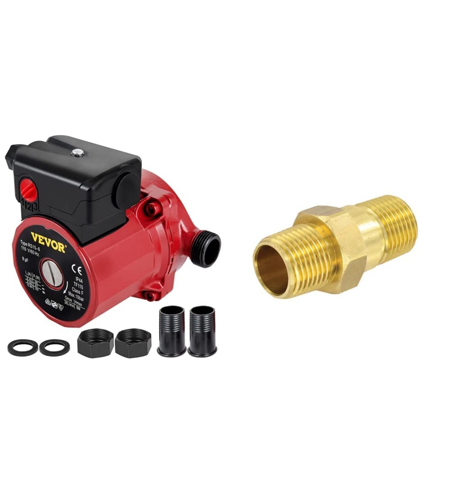 VEVOR RS15-6 Hot Water Recirculating Pump (110V) + Valterra Brass 1/2" Check Valve Pump + 1/2" Check Valve - Buy Online on GoSupps.com