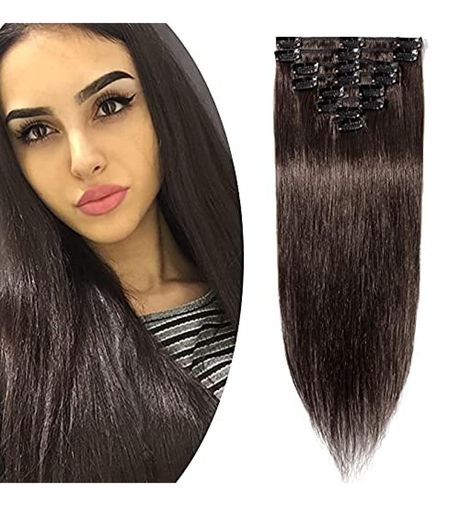 SEGO Clip-in Extensions | Real Remy Hair 8-Piece Set | Soft Dark Brown #2 | Affordable 25cm Hairpiece - Buy Online on GoSupps.com