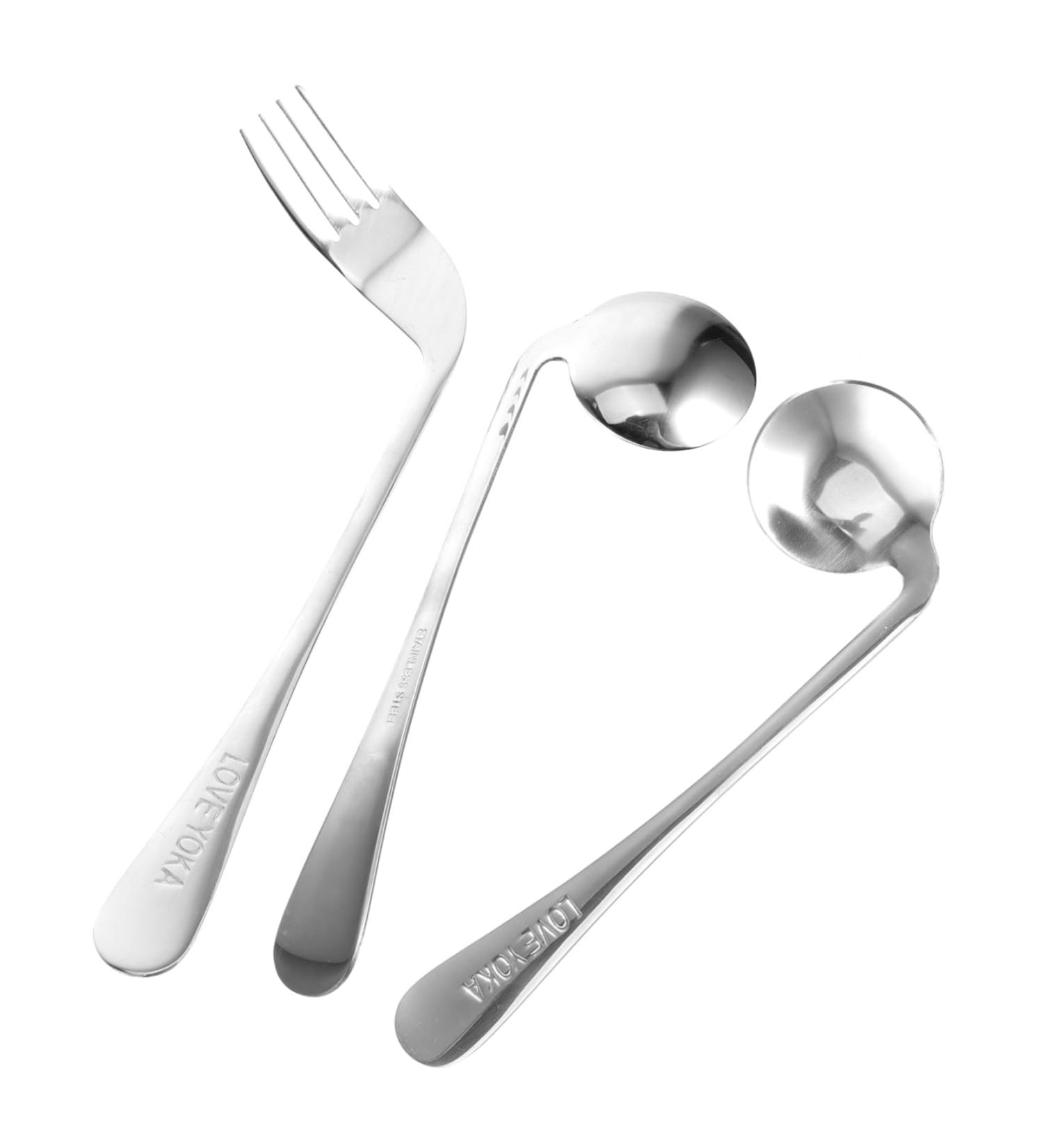 Shop NOLITOY Left Hand Cutlery Set - Adaptive Stainless Steel Utensils for Disabled & Elderly - Curved Spoon & Fork - Buy Online on GoSupps.com