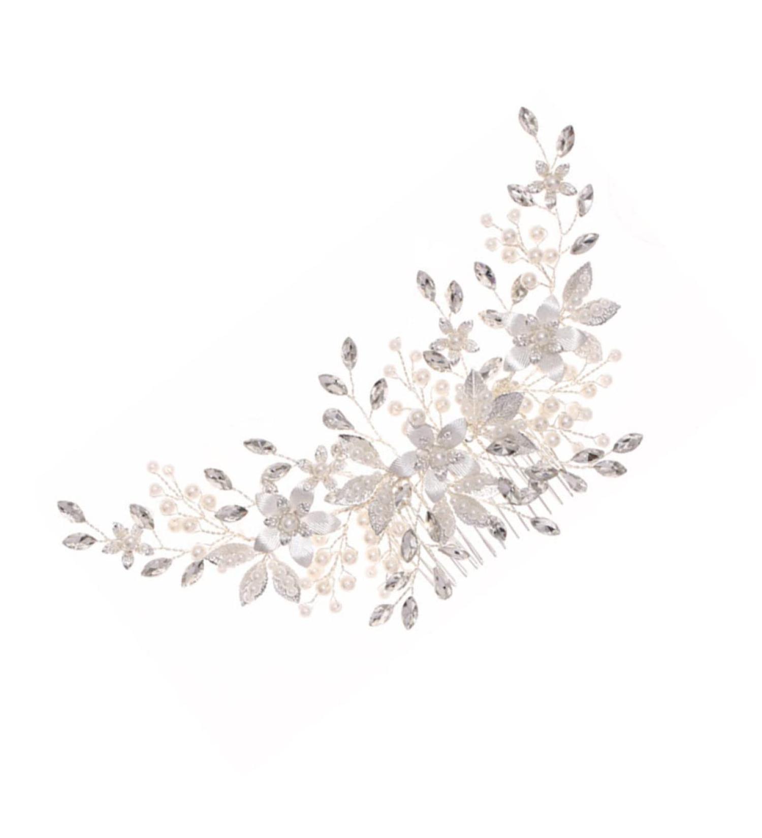 FRCOLOR Alloy Pearl Hair Comb wedding headpiece for bride flower hair comb wedding leaf wedding rhinestone hair accessories Headwear Decor diamond white bridesmaid Imitation pearls abs - Buy Online on GoSupps.com